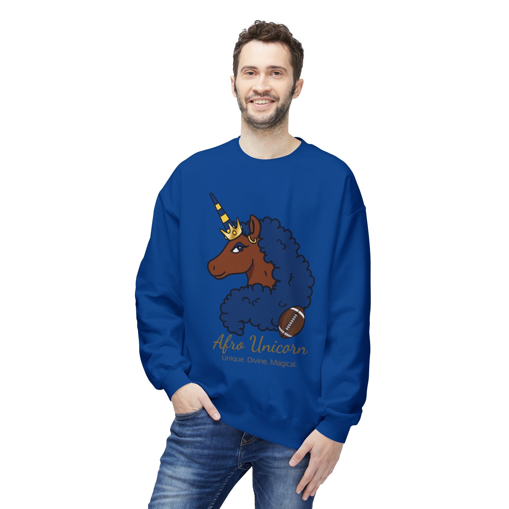 Afro Unicorn Fan Favs Sweatshirt – Los Angeles Royal & Gold