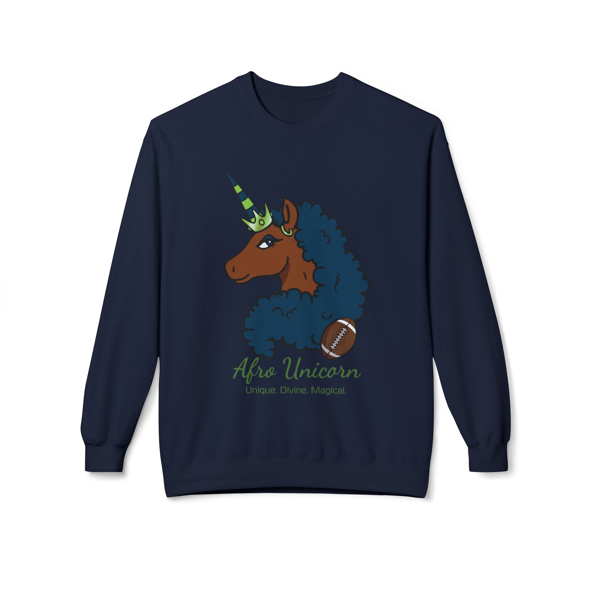 Afro Unicorn Fan Favs Sweatshirt – Seattle Navy & Green