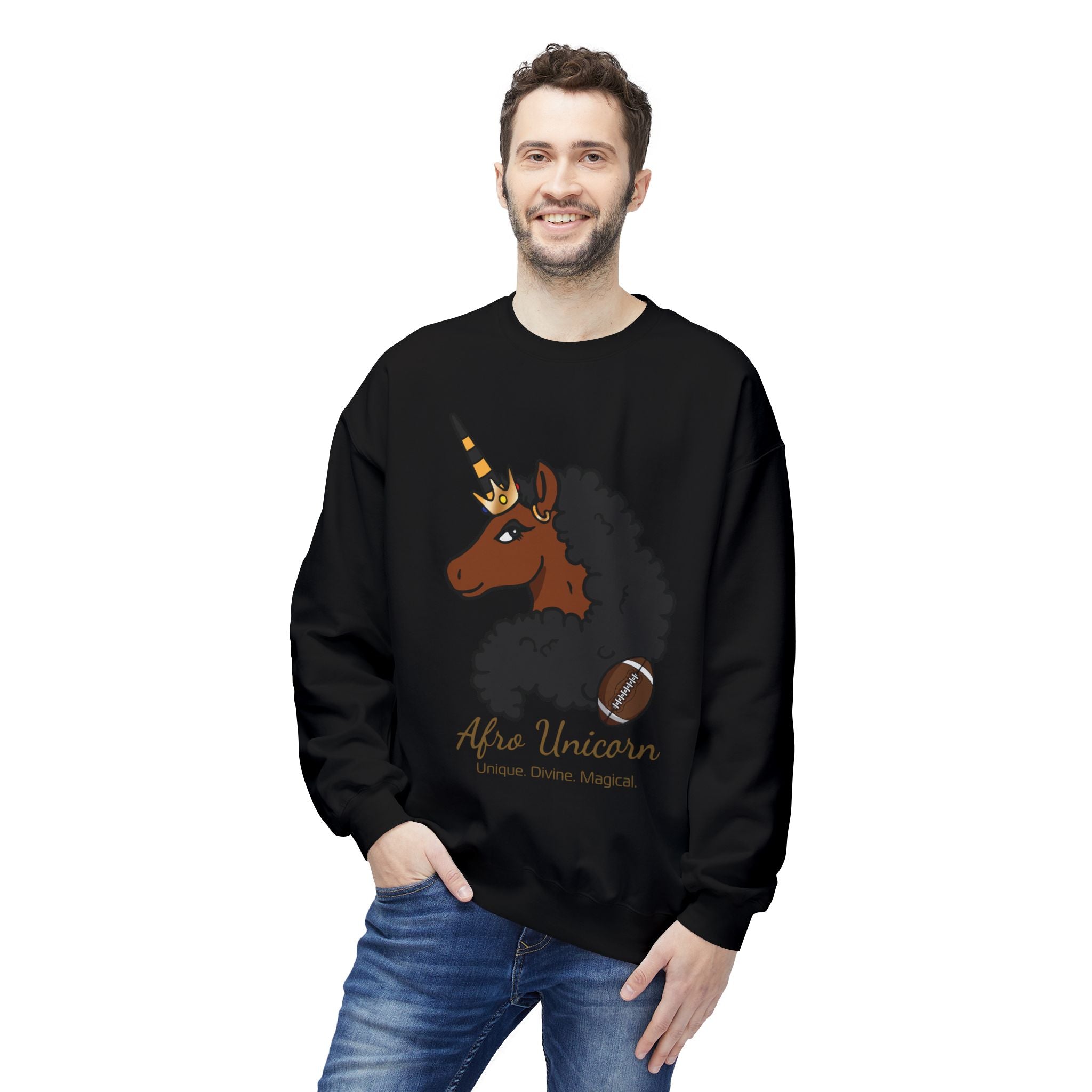 Afro Unicorn Fan Favs Sweatshirt – Pittsburgh Black & Gold