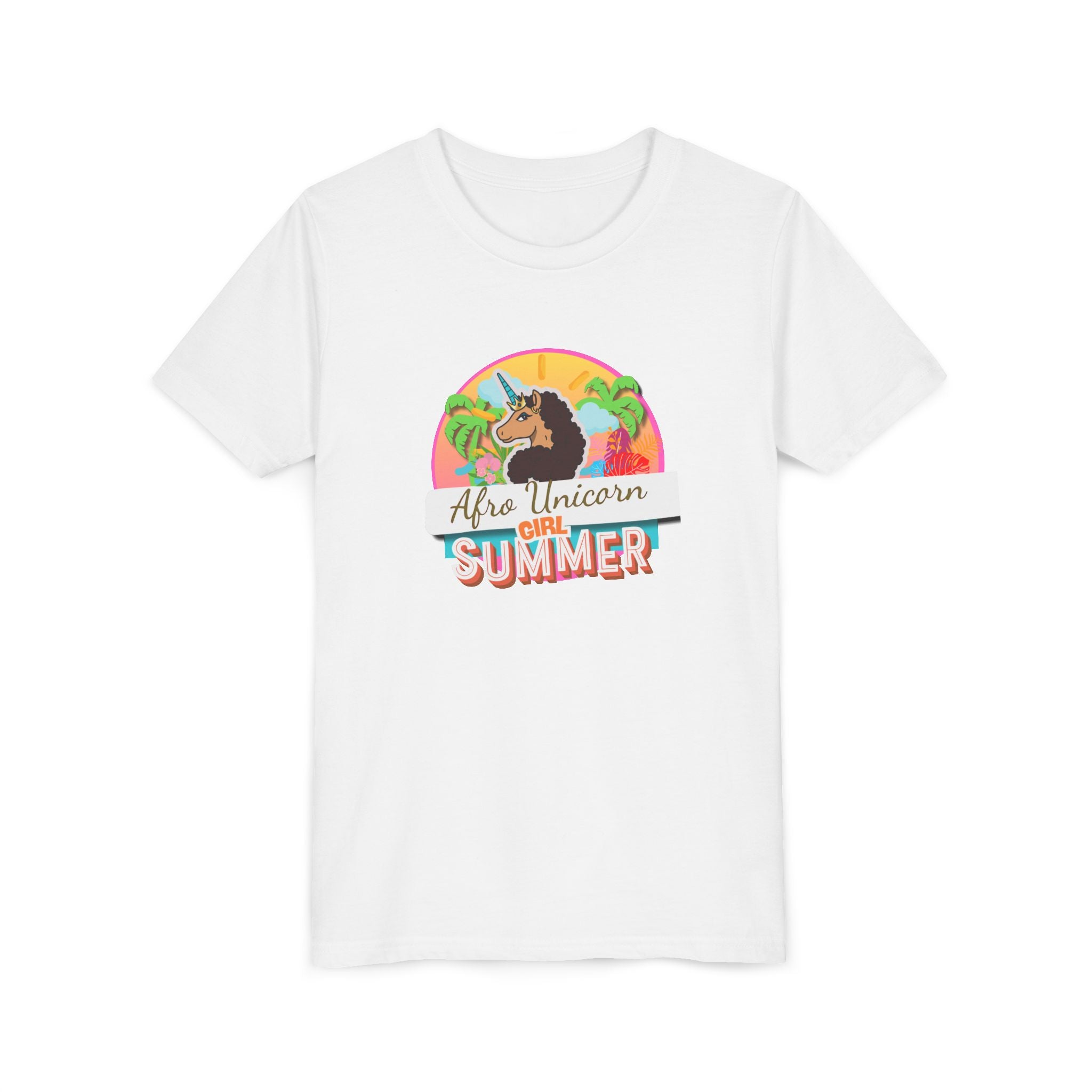 Afro Unicorn Girl Youth Tee - Summer Fun Short Sleeve