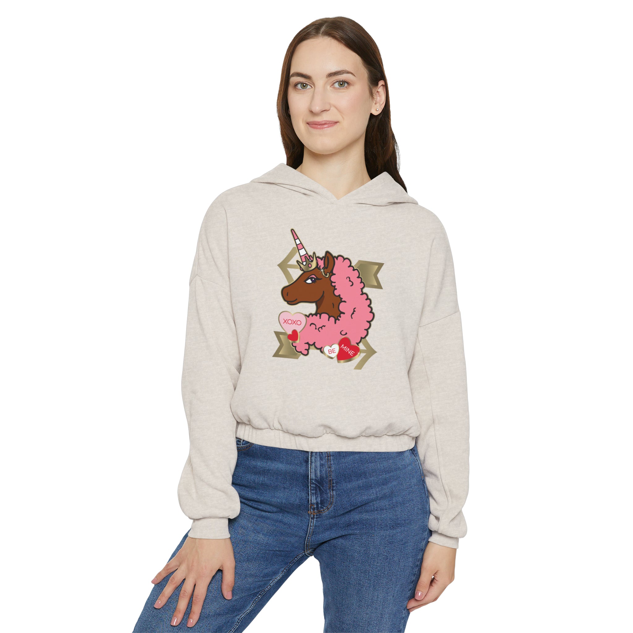 Afro Unicorn "Love" Women's Cinched Bottom Hoodie