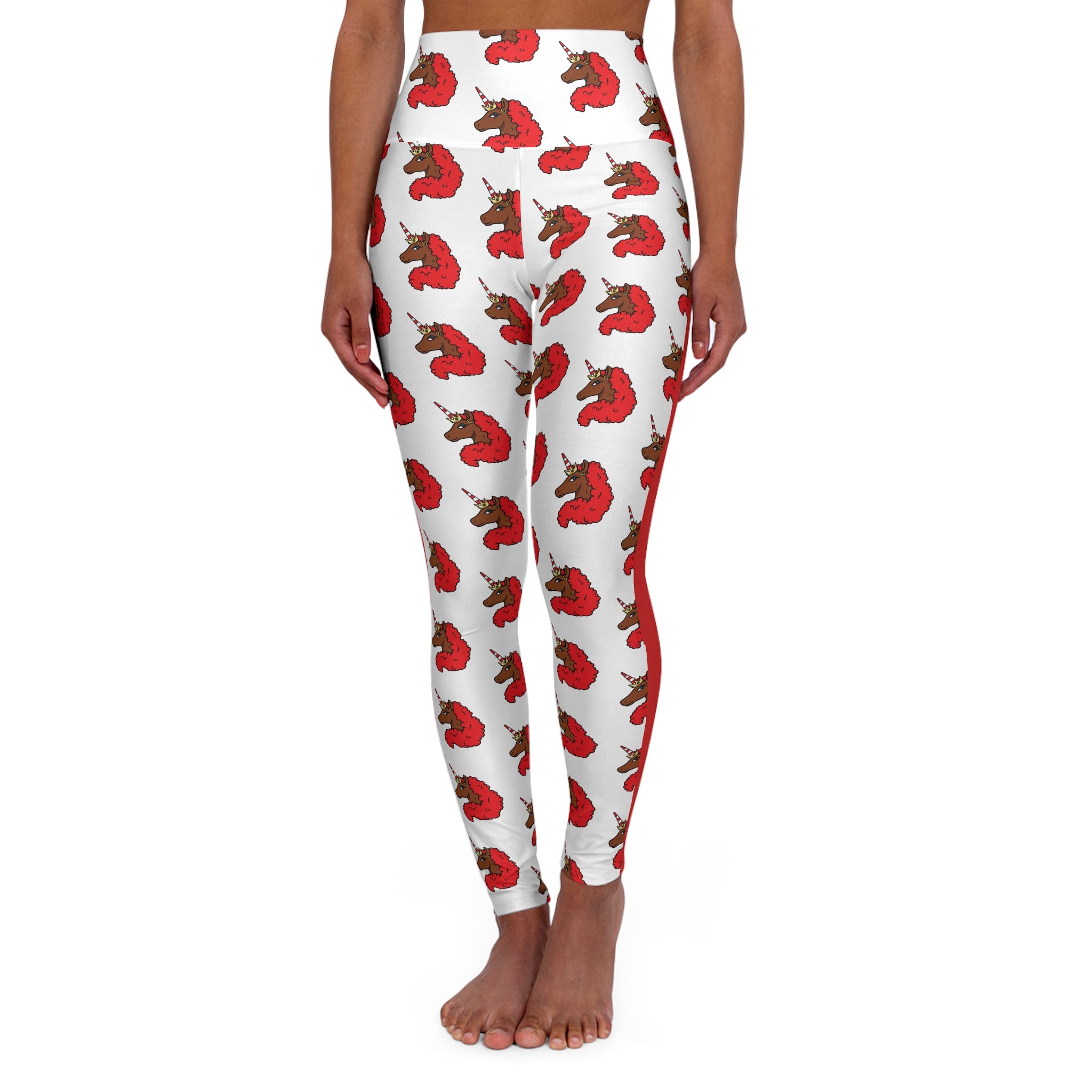Afro Unicorn Crimson & Cream Delta Stripe High-Waisted Leggings