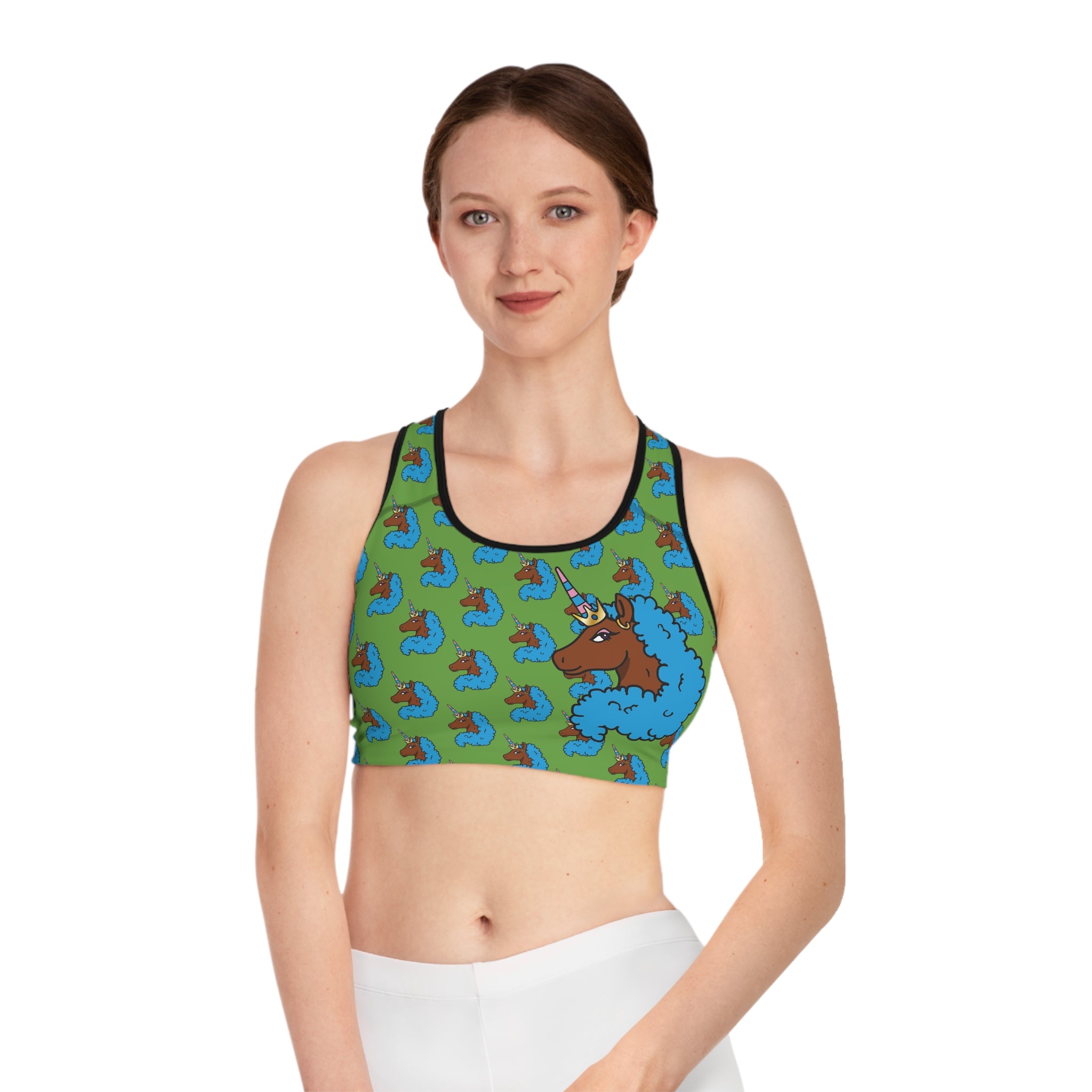 Afro Unicorn Green & Blue Sports Bra