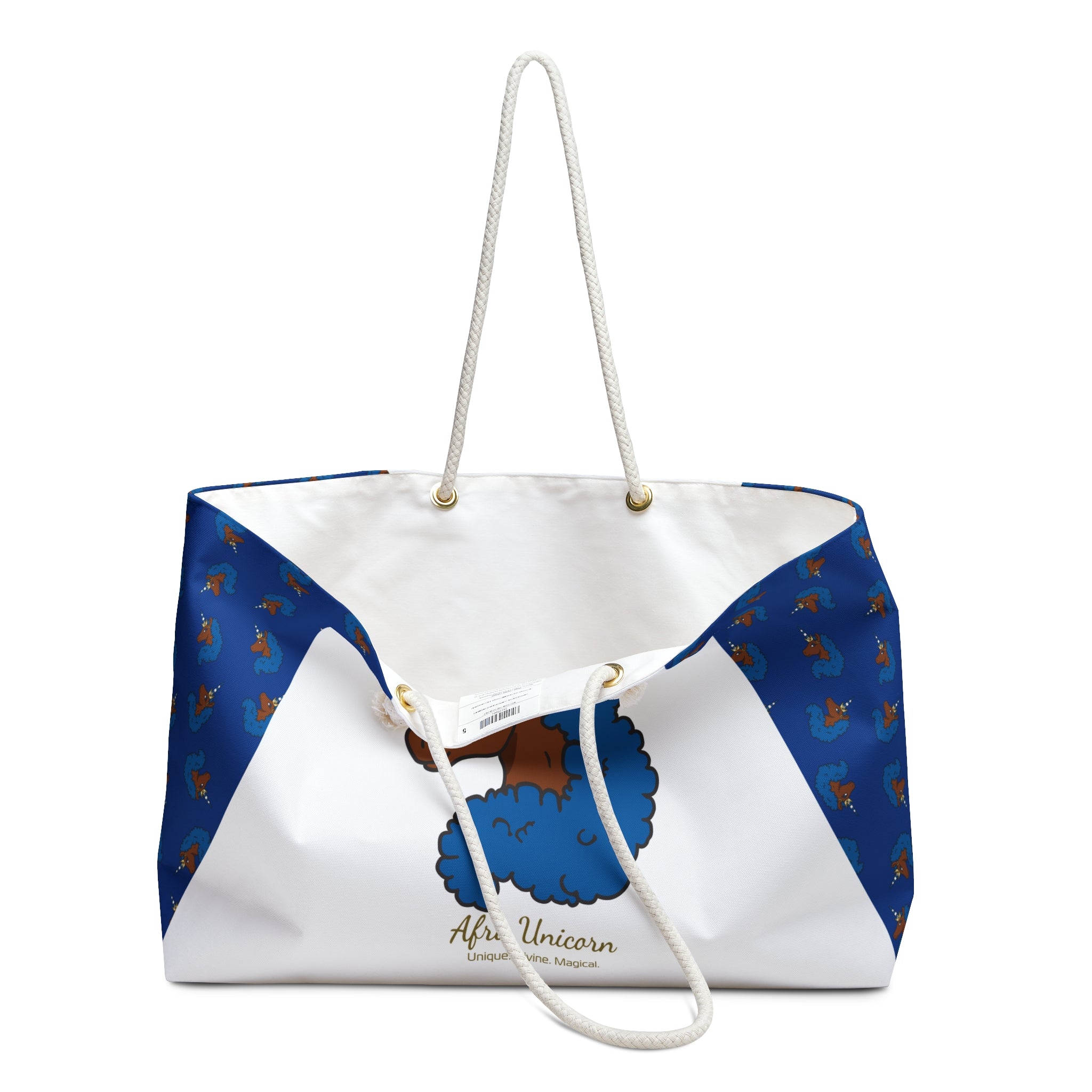 Afro Unicorn Royal Blue & Pure White Weekender Bag — D9 Pride Zeta Love