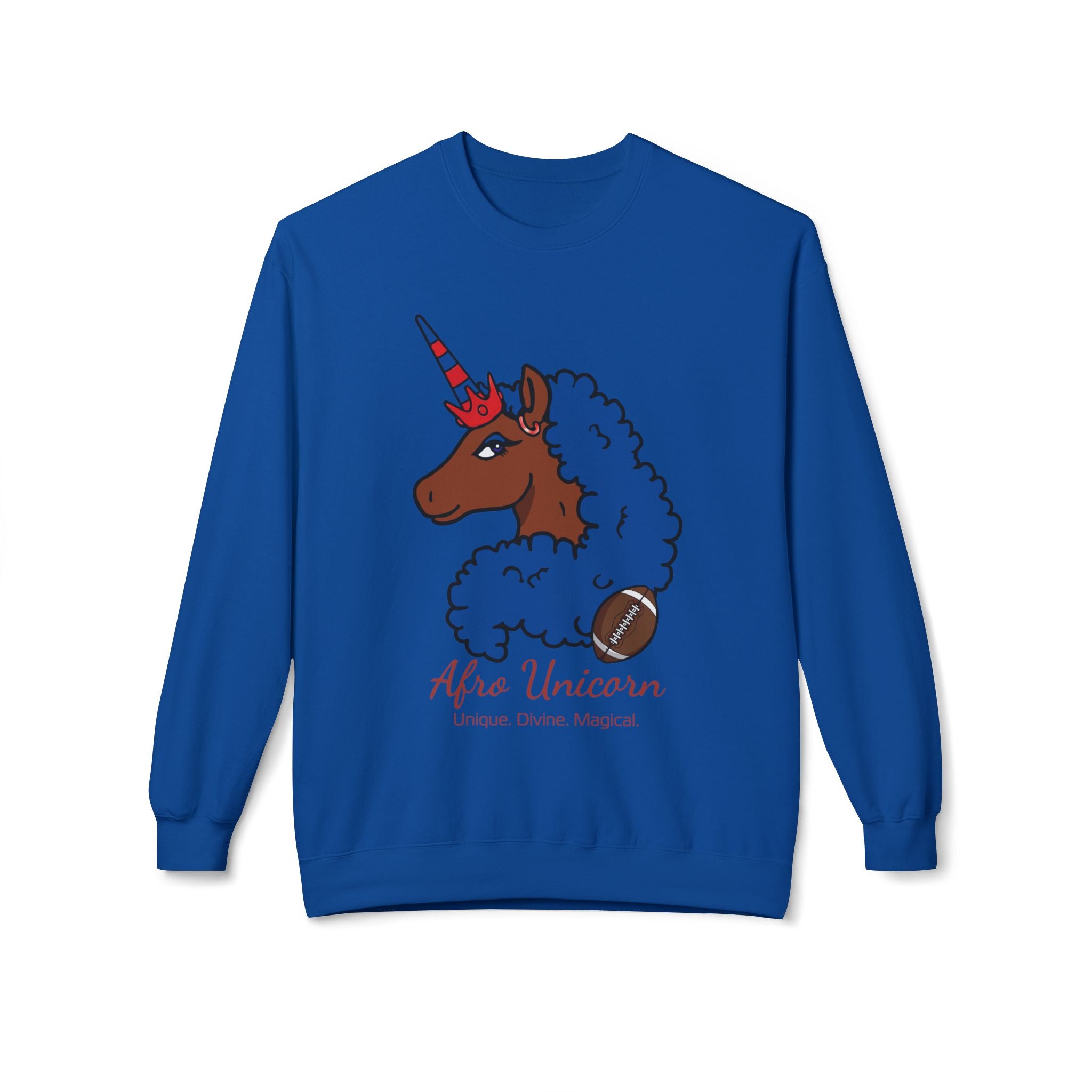 Afro Unicorn Fan Favs Sweatshirt – Buffalo Royal Blue & Red