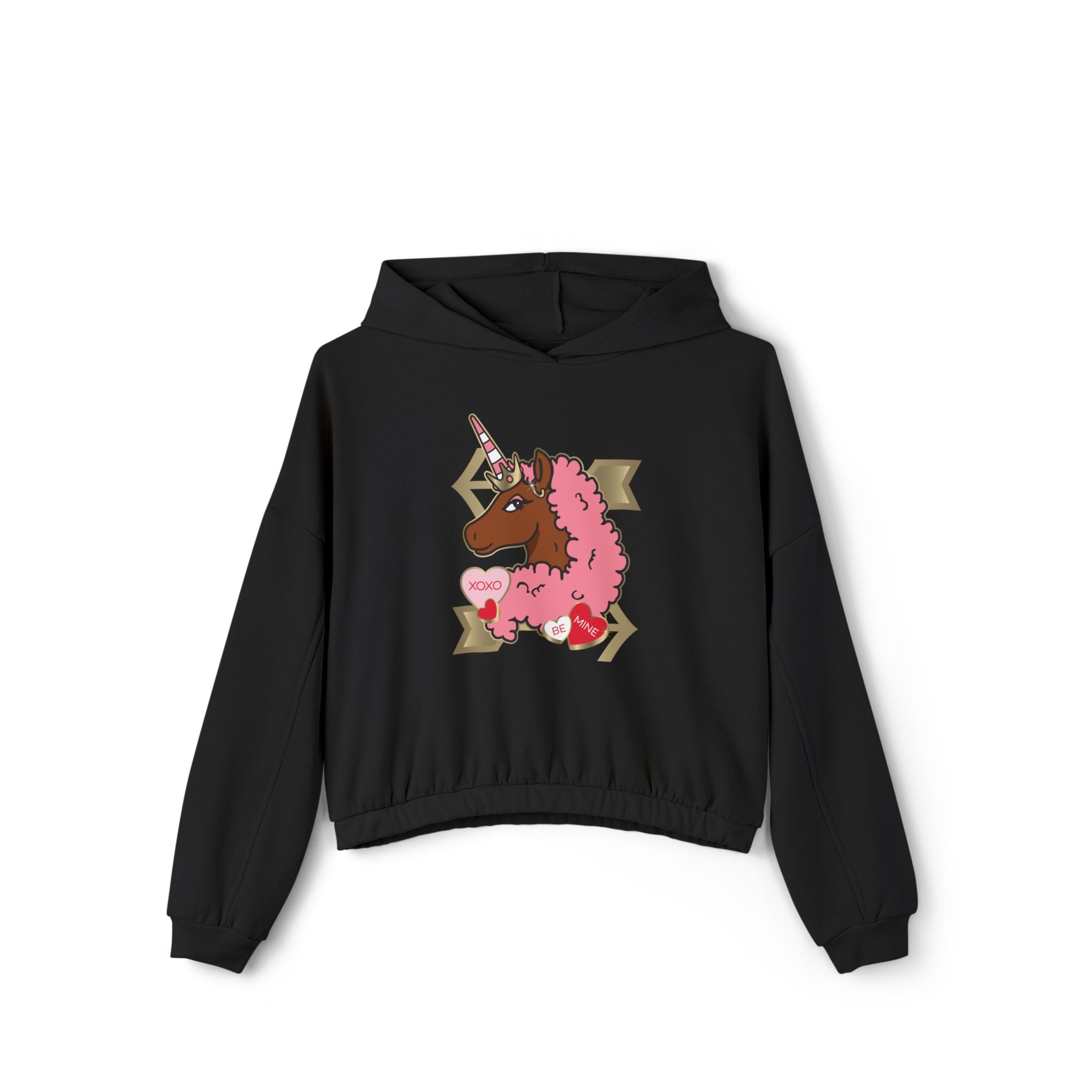 Women -Cinched Bottom Hoodie - Afro Unicorn 'Love' Design