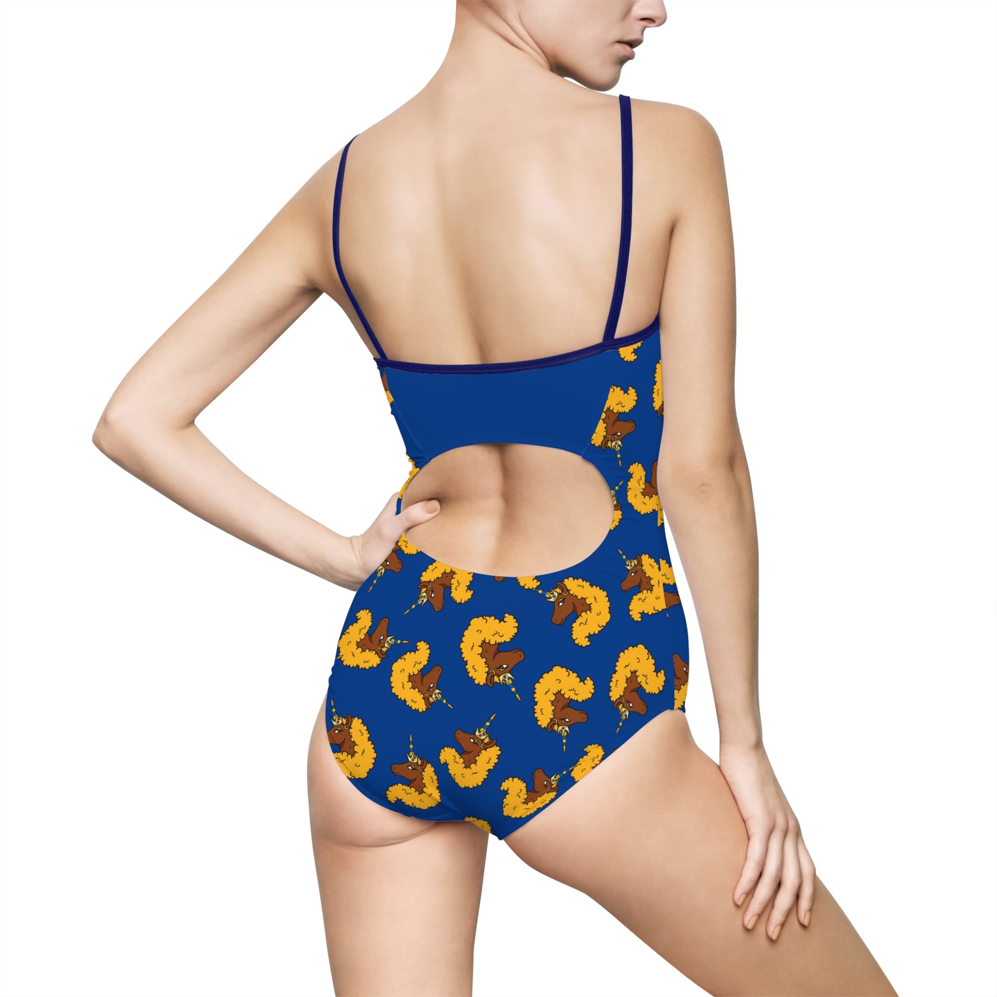 One-piece Swimsuit Afro Unicorn Blue & Gold