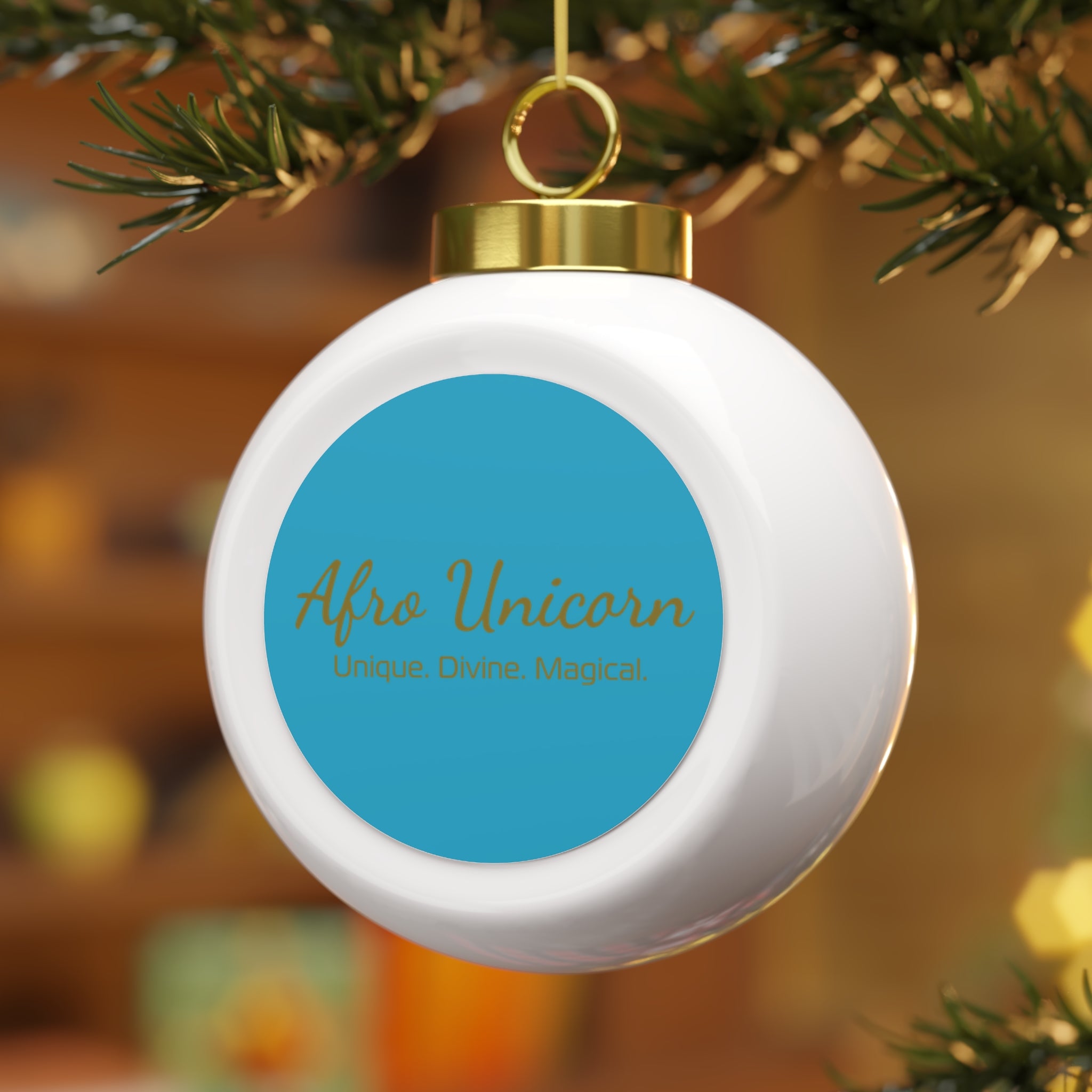 I love Afro Unicorn Christmas Ball Ornament