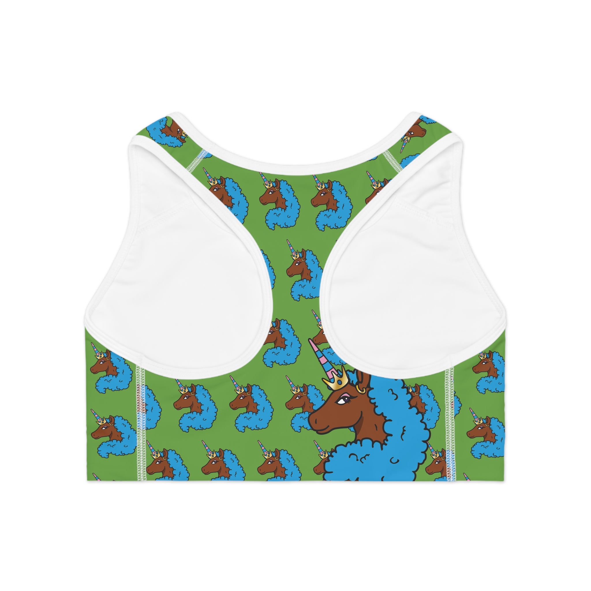 Afro Unicorn Green & Blue Sports Bra