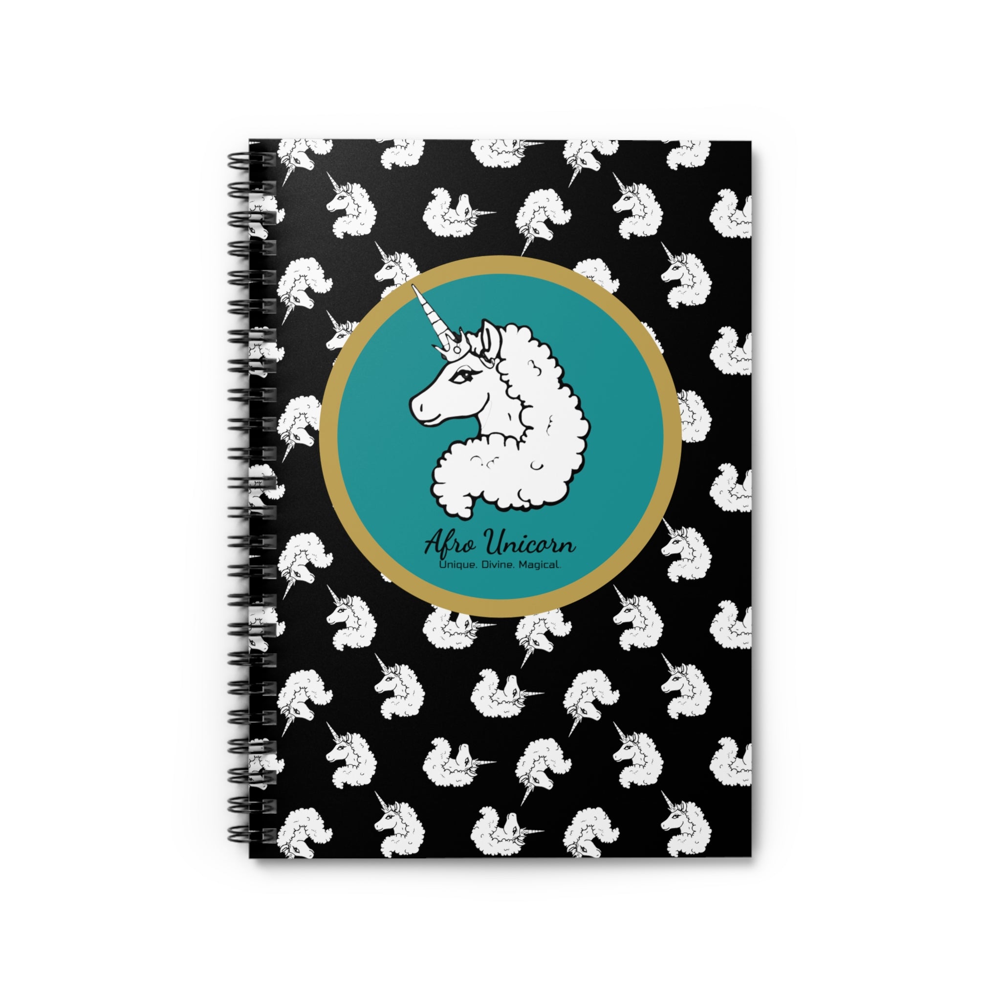 Unicorn Pattern Spiral Notebook — Cute Afro Unicorn Ruled Journal
