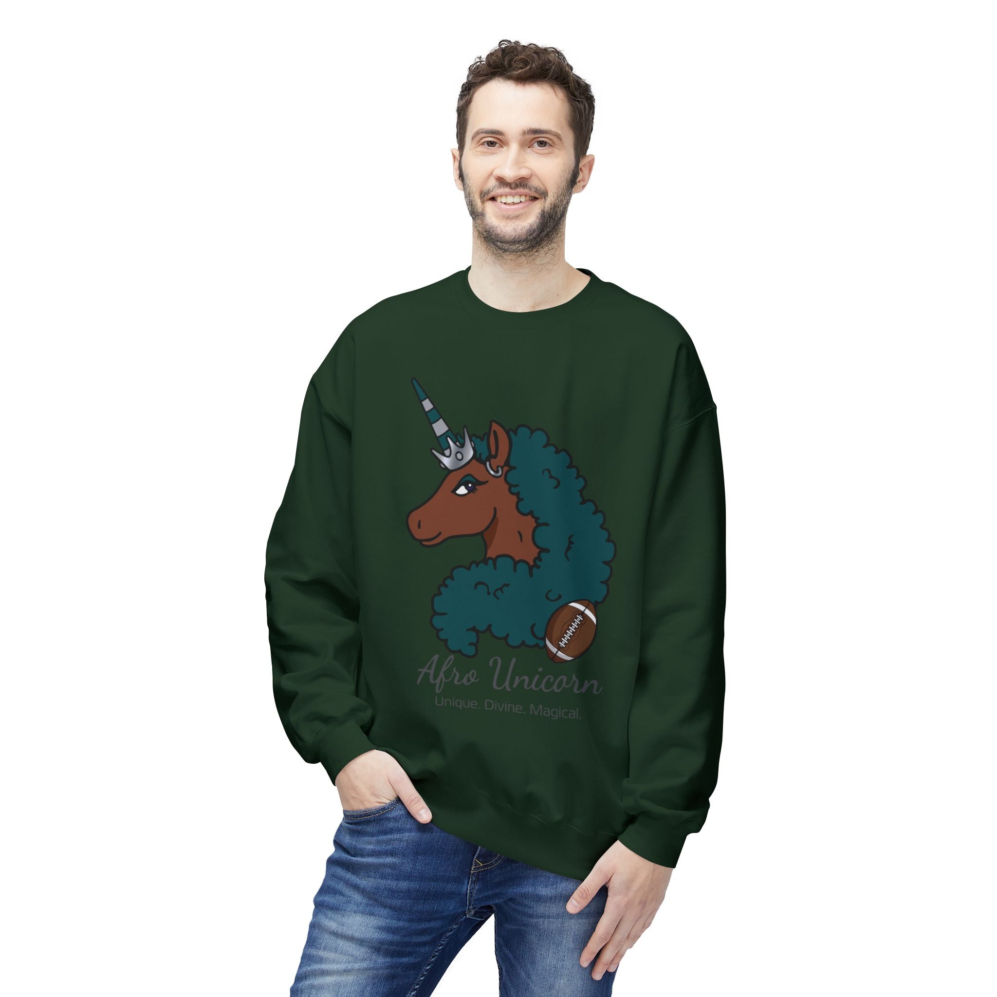 Afro Unicorn Fan Favs Sweatshirt – Philadelphia Midnight Green & Silver