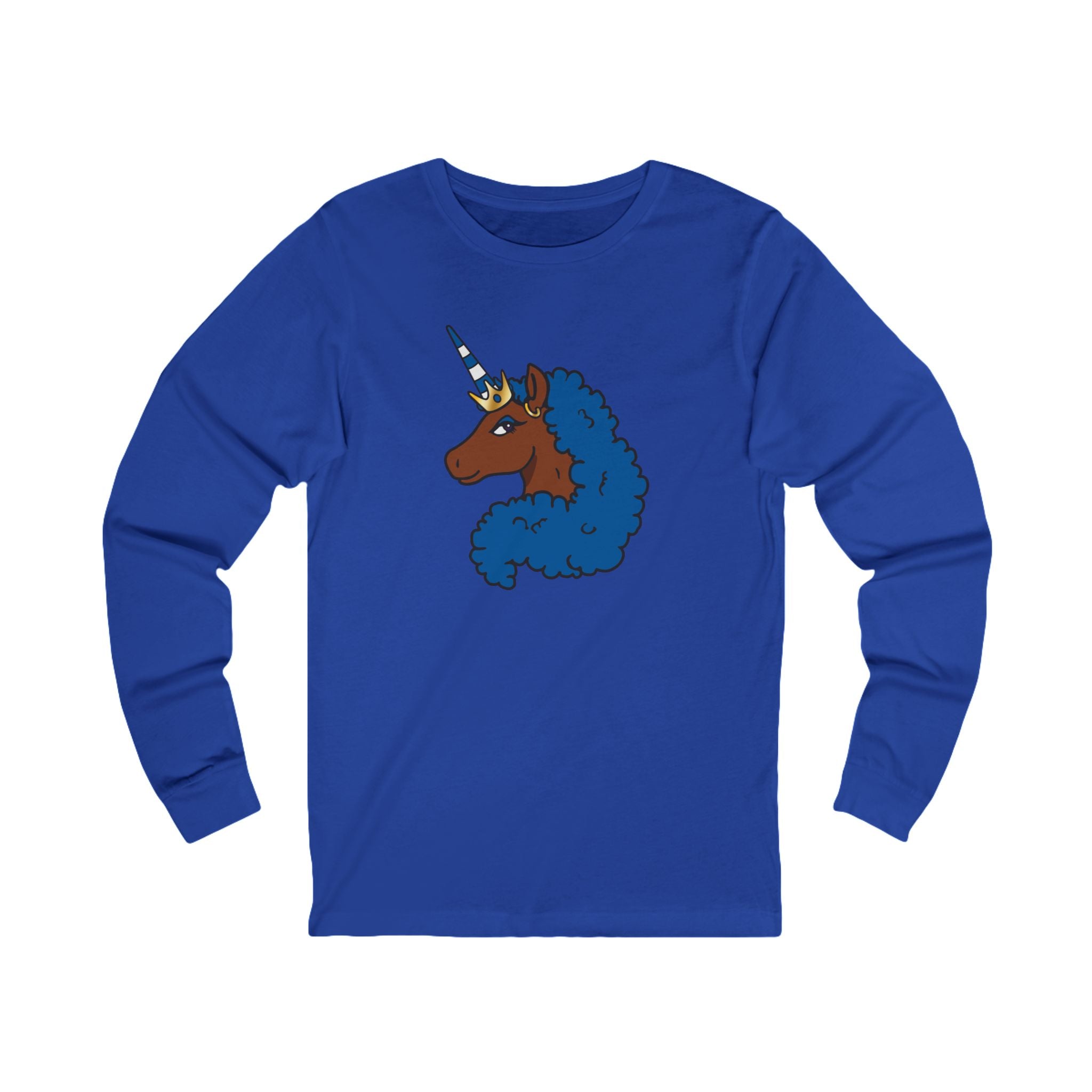 Afro Unicorn Royal Blue & White  D9 Love Long Sleeve Tee