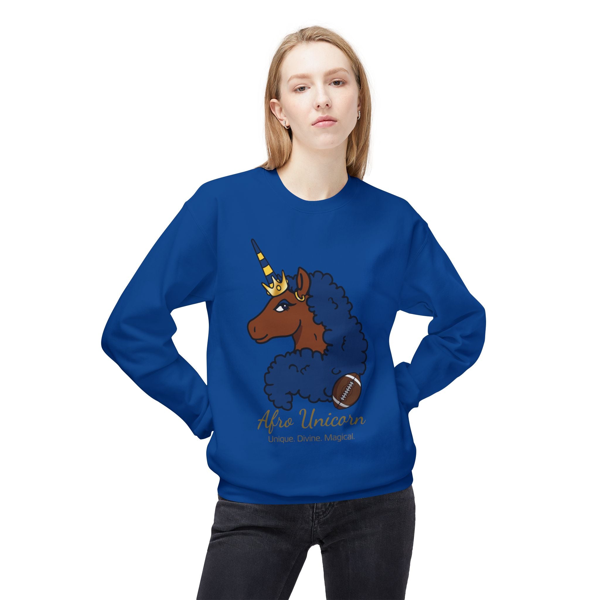 Afro Unicorn Fan Favs Sweatshirt – Los Angeles Royal & Gold