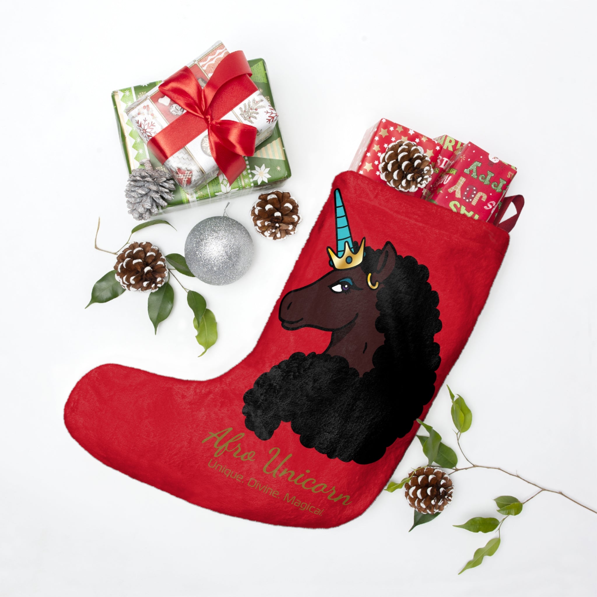 Afro Unicorn Christmas Stocking – Magical Holiday Decor