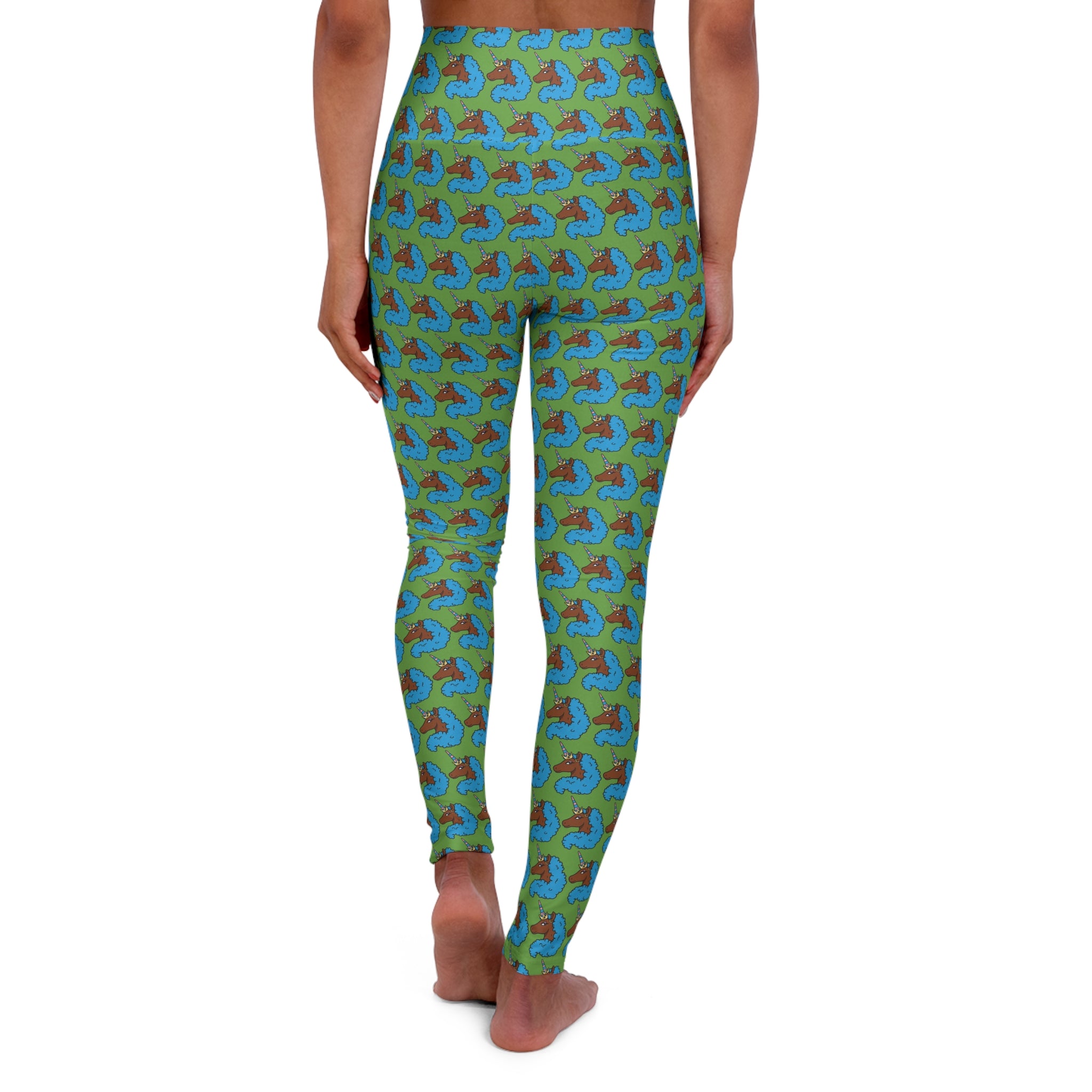 Afro Unicorn Green & Blue High-Waisted Yoga Leggings