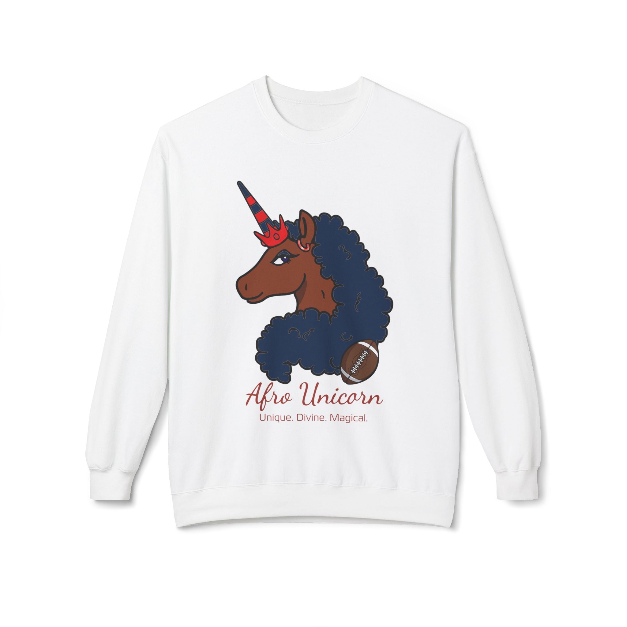 Afro Unicorn Fan Favs Sweatshirt – New England Navy & Red