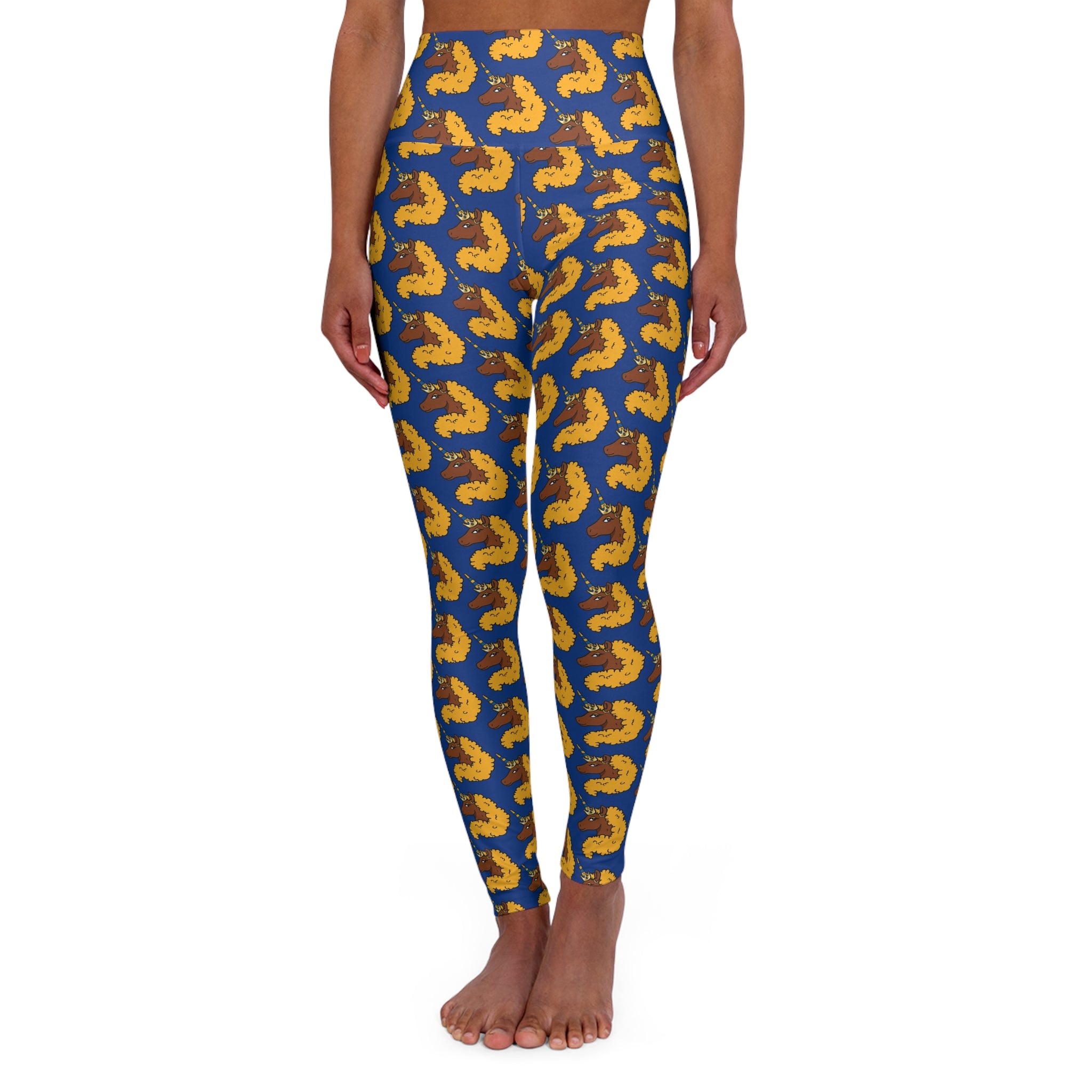 Afro Unicorn Blue & Gold High Waisted Leggings