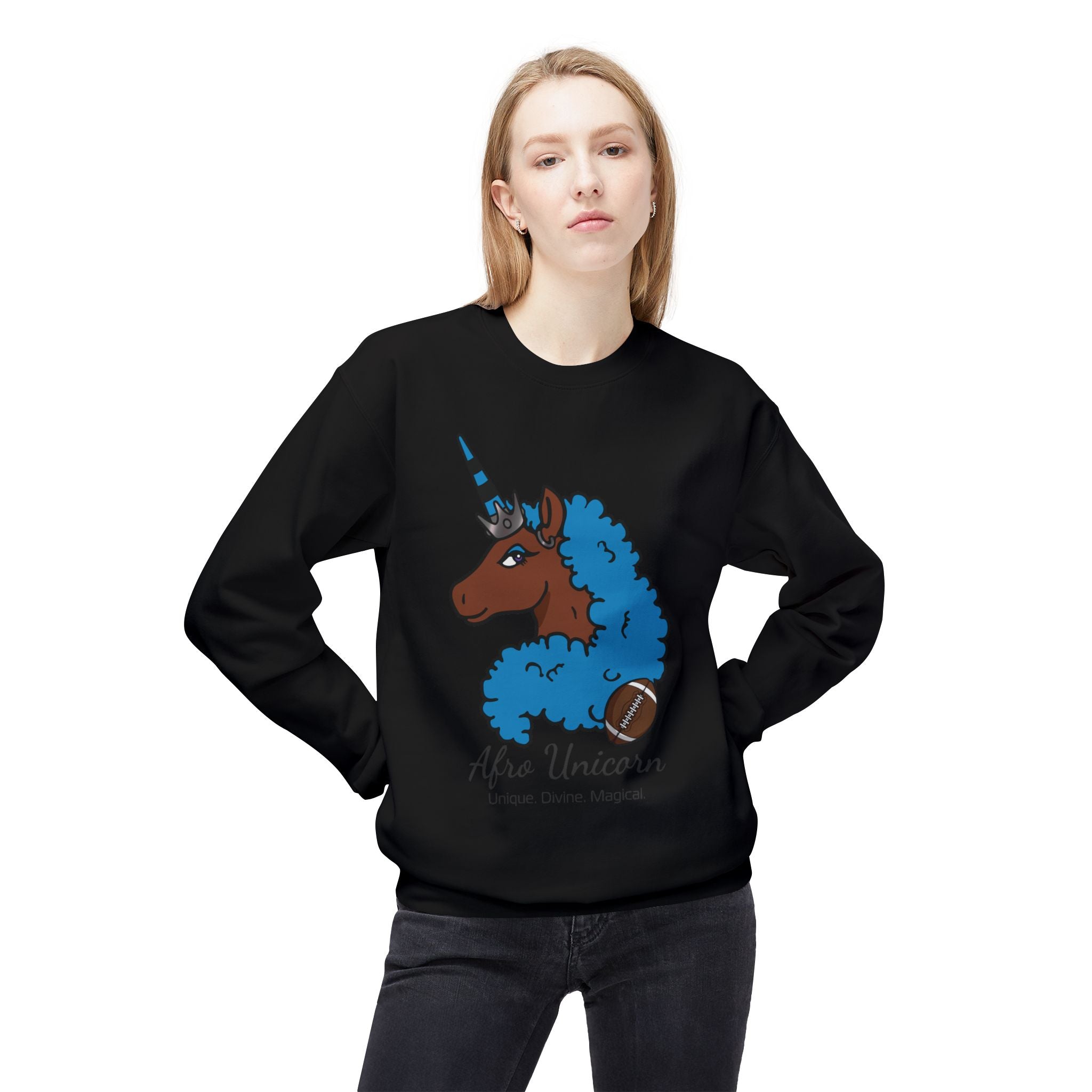 Afro Unicorn Fan Favs Sweatshirt – Carolina Blue & Black