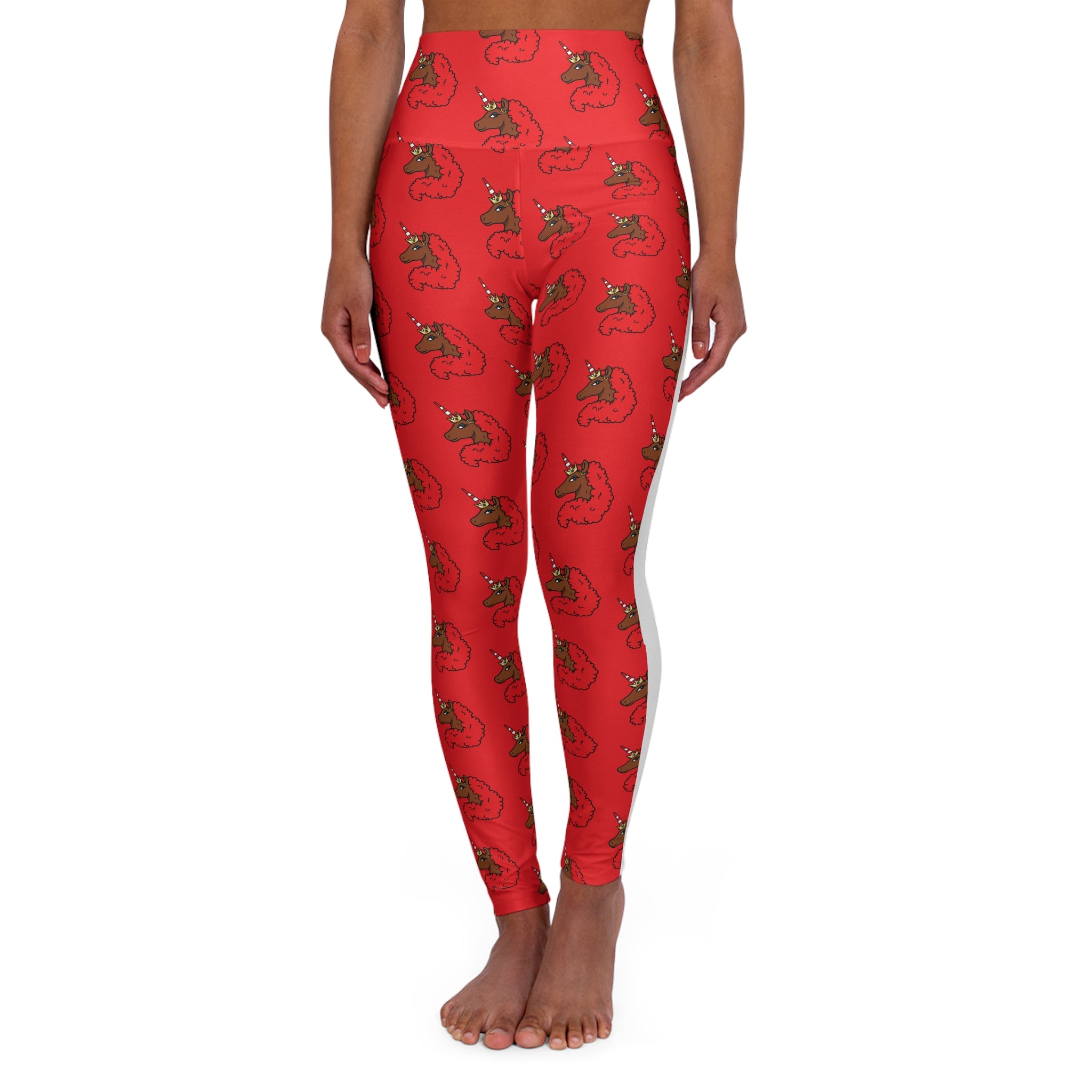 Afro Unicorn Crimson & Cream Delta Stripe High-Waisted Leggings