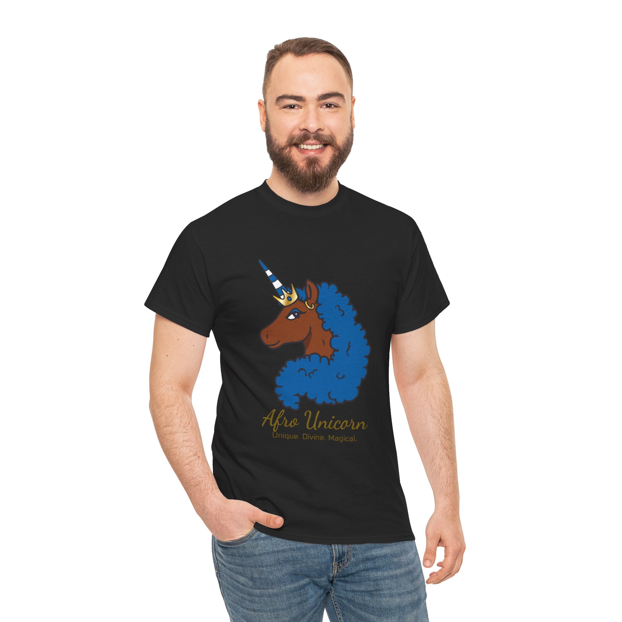 Adult - Afro Unicorn Blue & White Tee