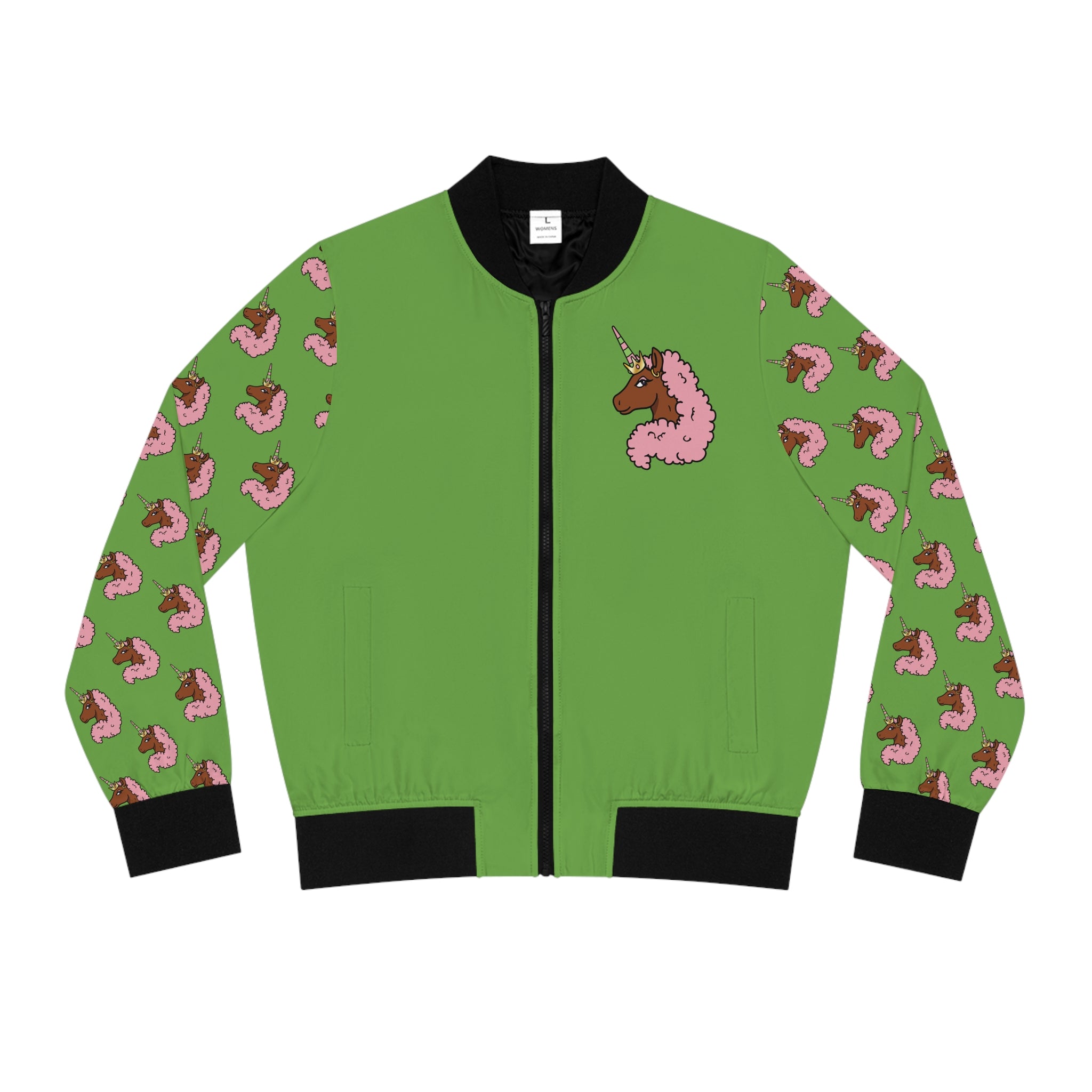 Afro Unicorn Pink & Green Women's Bomber Jacket — Lightweight