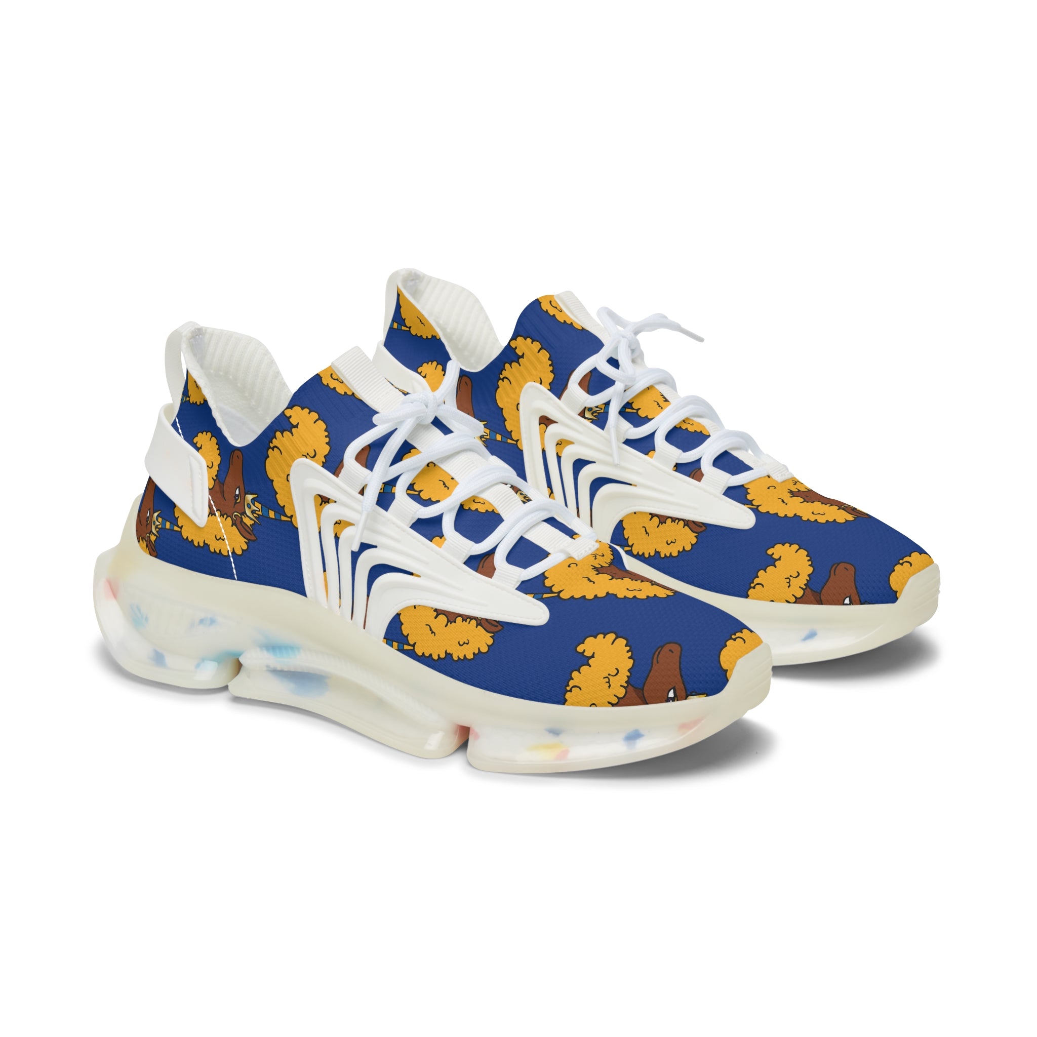 Mesh Sneakers - Blue & Gold Monogram