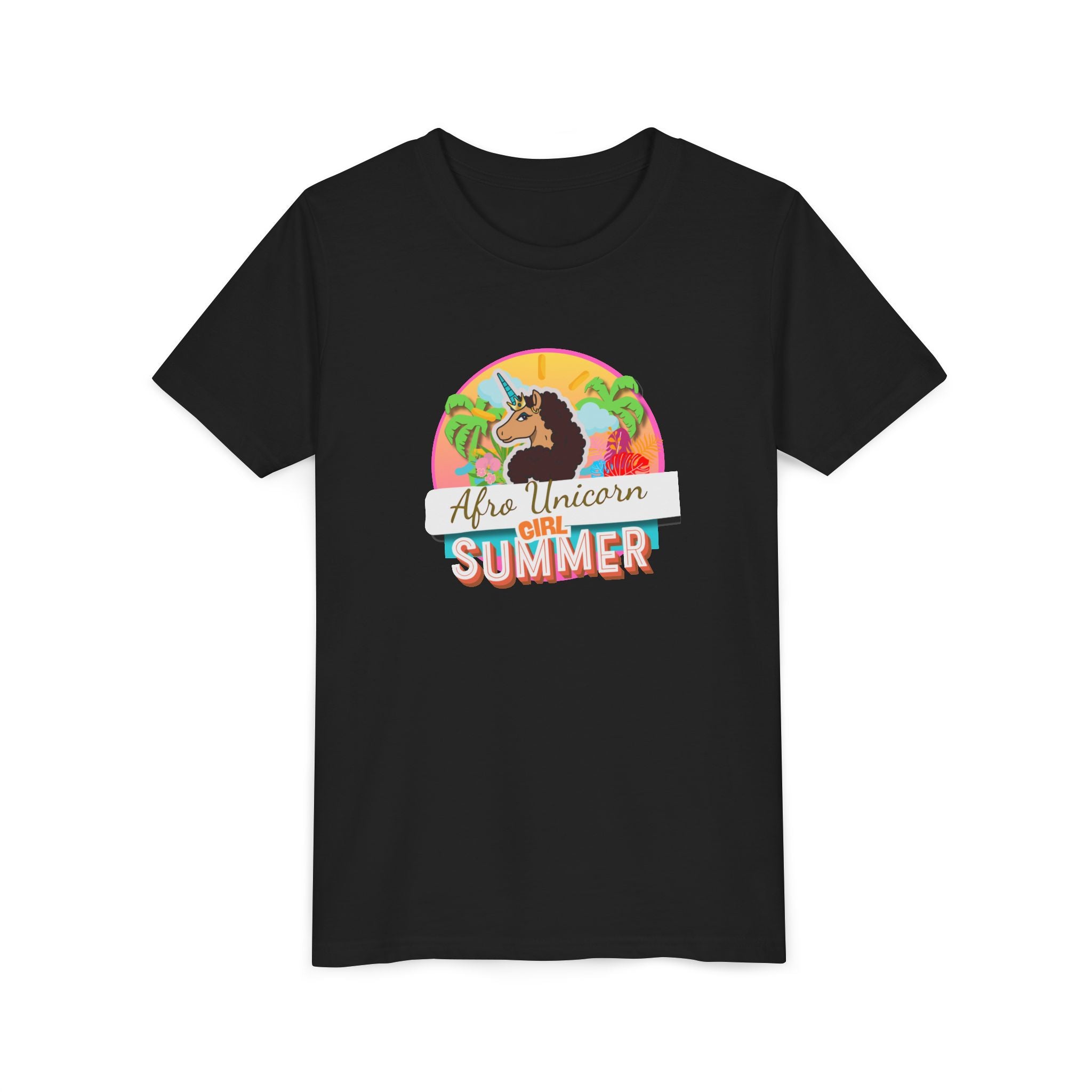 Afro Unicorn Girl Youth Tee - Summer Fun Short Sleeve