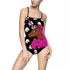 Women's Swimsuit - Afro Unicorn Hot Pink on Black & White