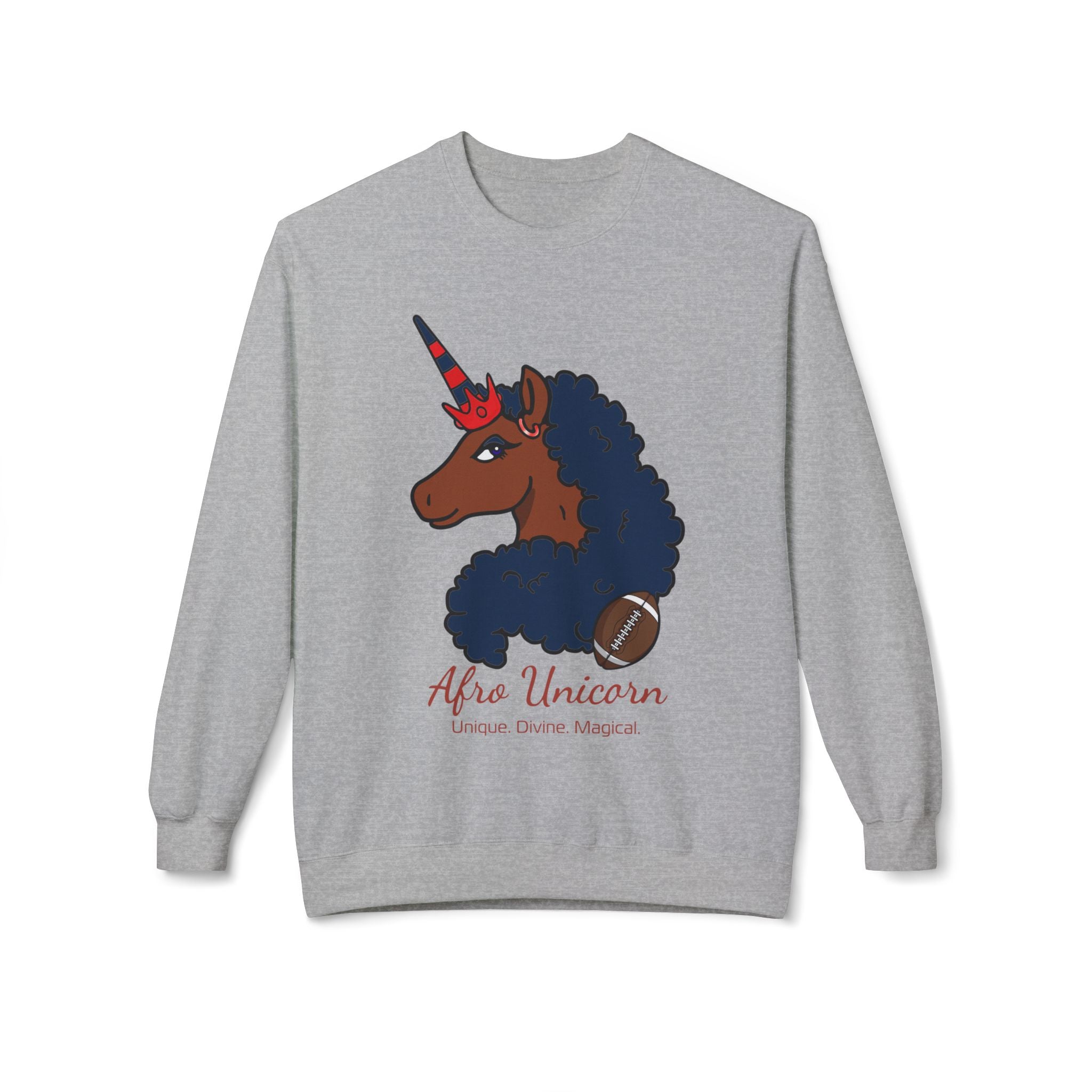 Afro Unicorn Fan Favs Sweatshirt – New England Navy & Red