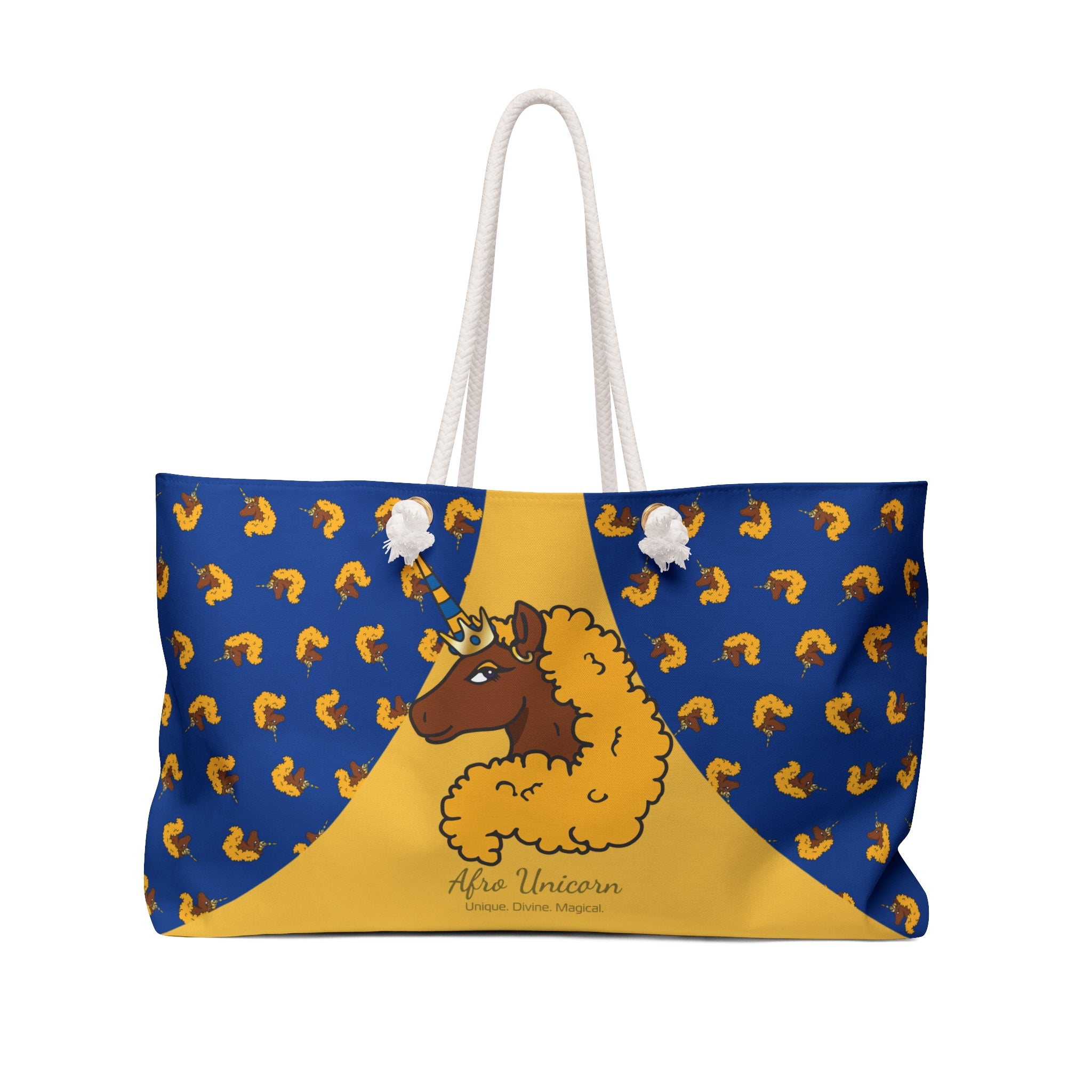 Weekender Bag Afro Unicorn Blue & Gold