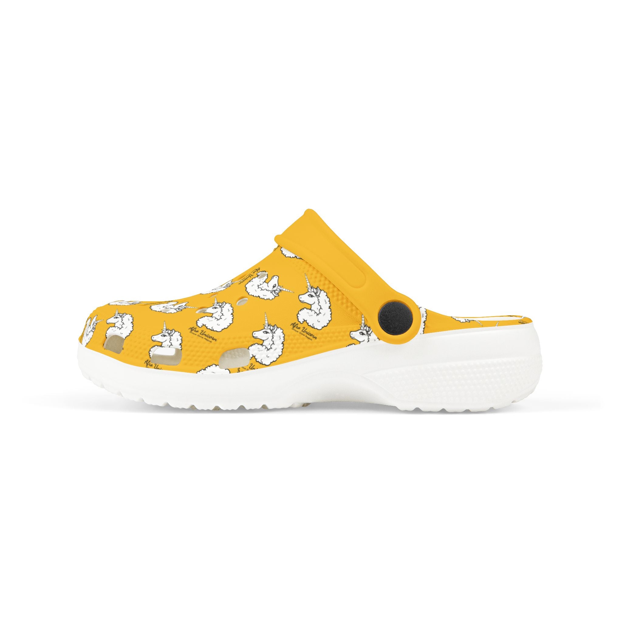 Kid's Foam Clogs - Mismatched Afro Unicorn Yellow Design