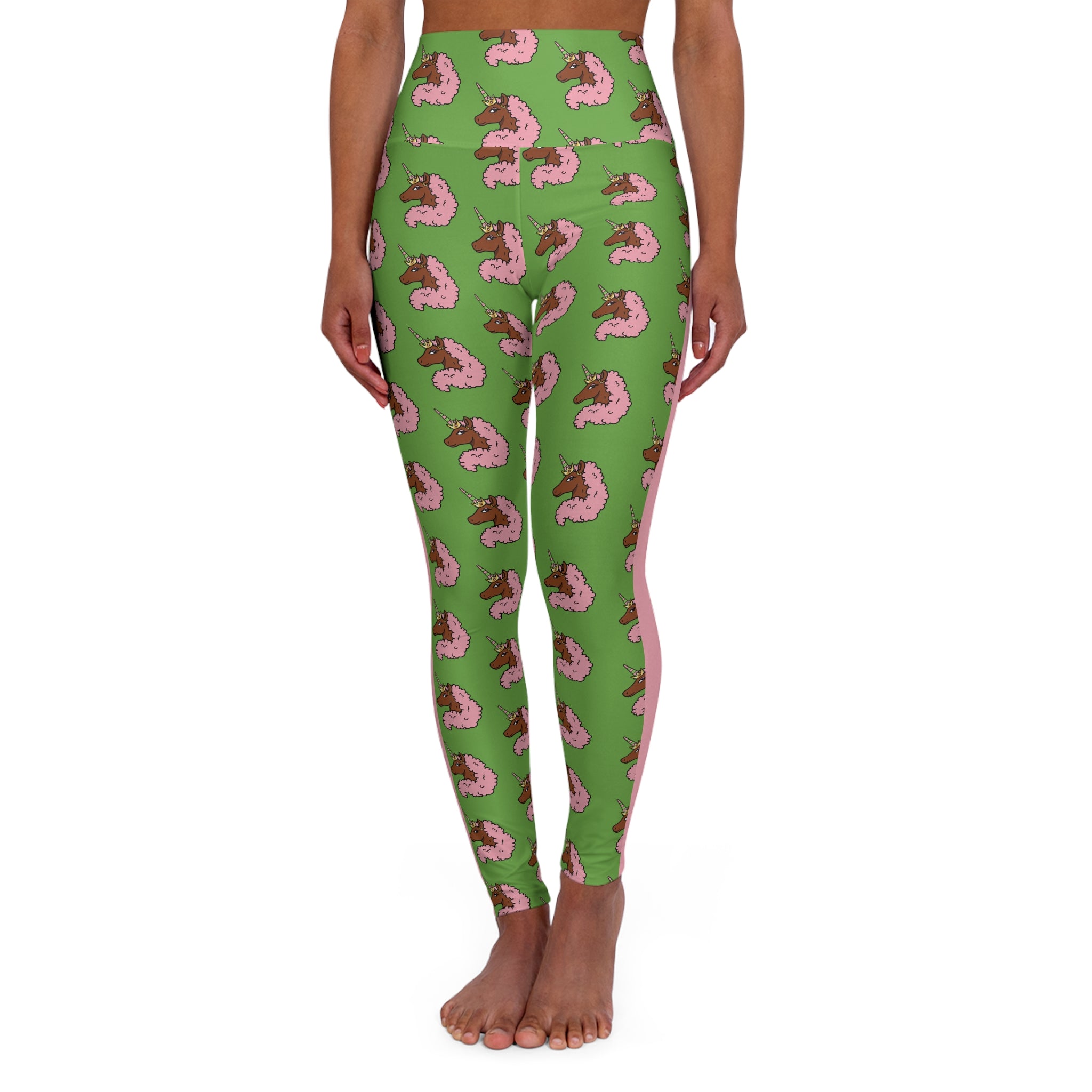 Afro Unicorn Pink & Green AKA Stripe High-Waisted Leggings