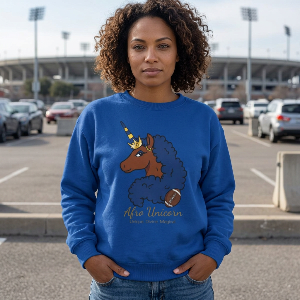 Afro Unicorn Fan Favs Sweatshirt – Los Angeles Royal & Gold
