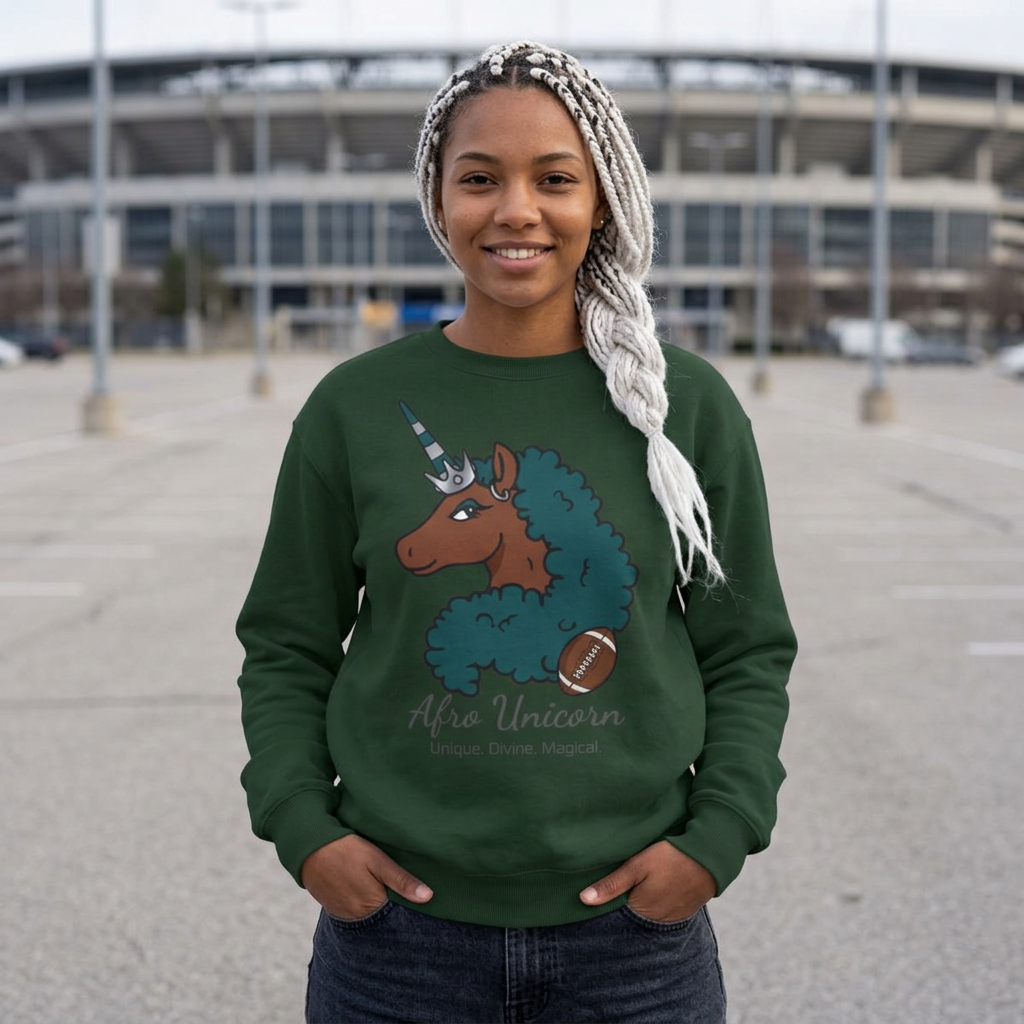 Afro Unicorn Fan Favs Sweatshirt – Philadelphia Midnight Green & Silver