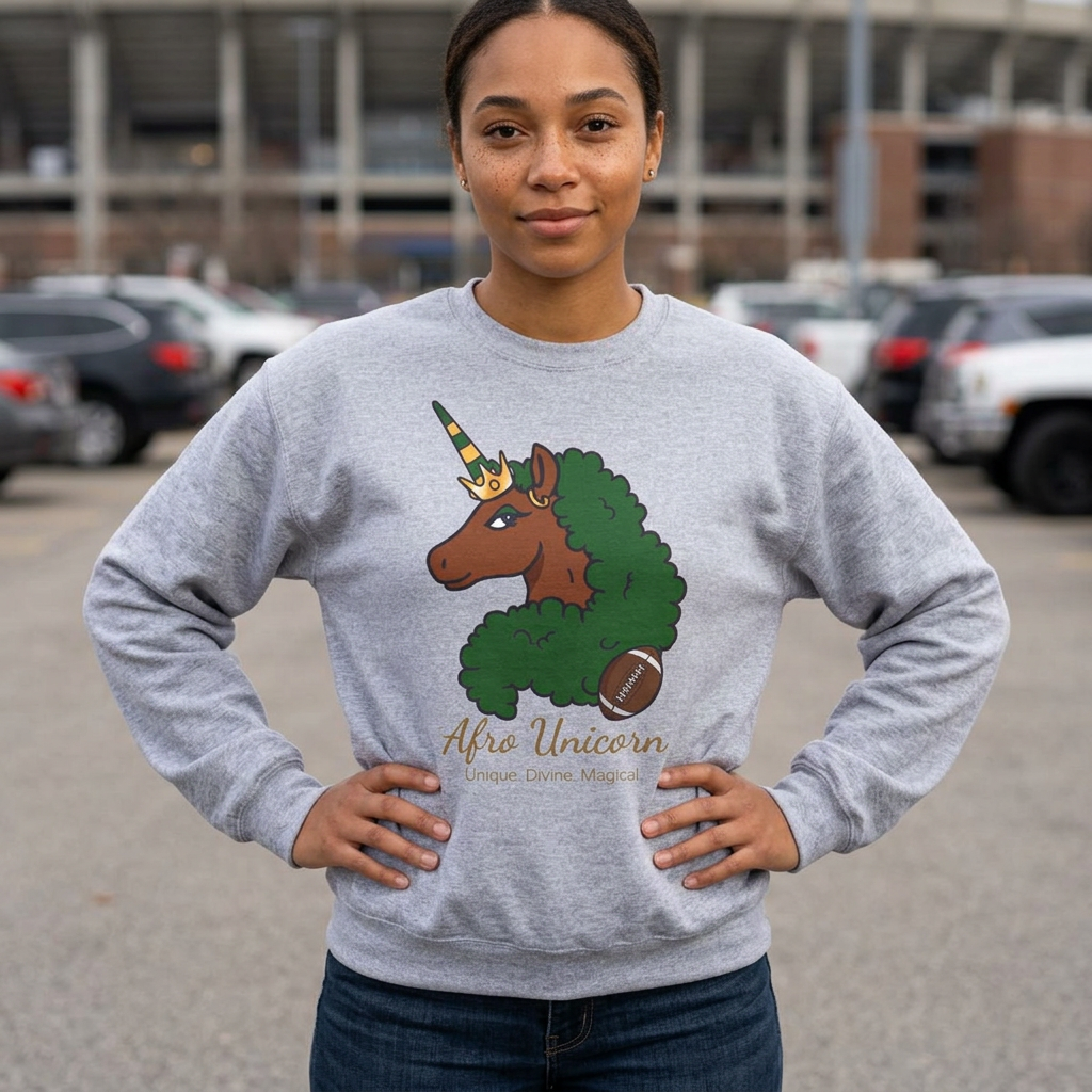 Afro Unicorn Fan Favs Sweatshirt – Green Bay Green & Gold