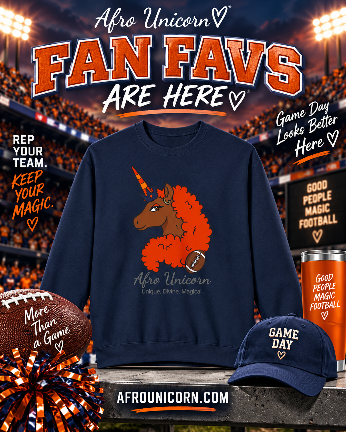 Afro Unicorn Fan Favs Sweatshirt – Chicago Navy & Orange