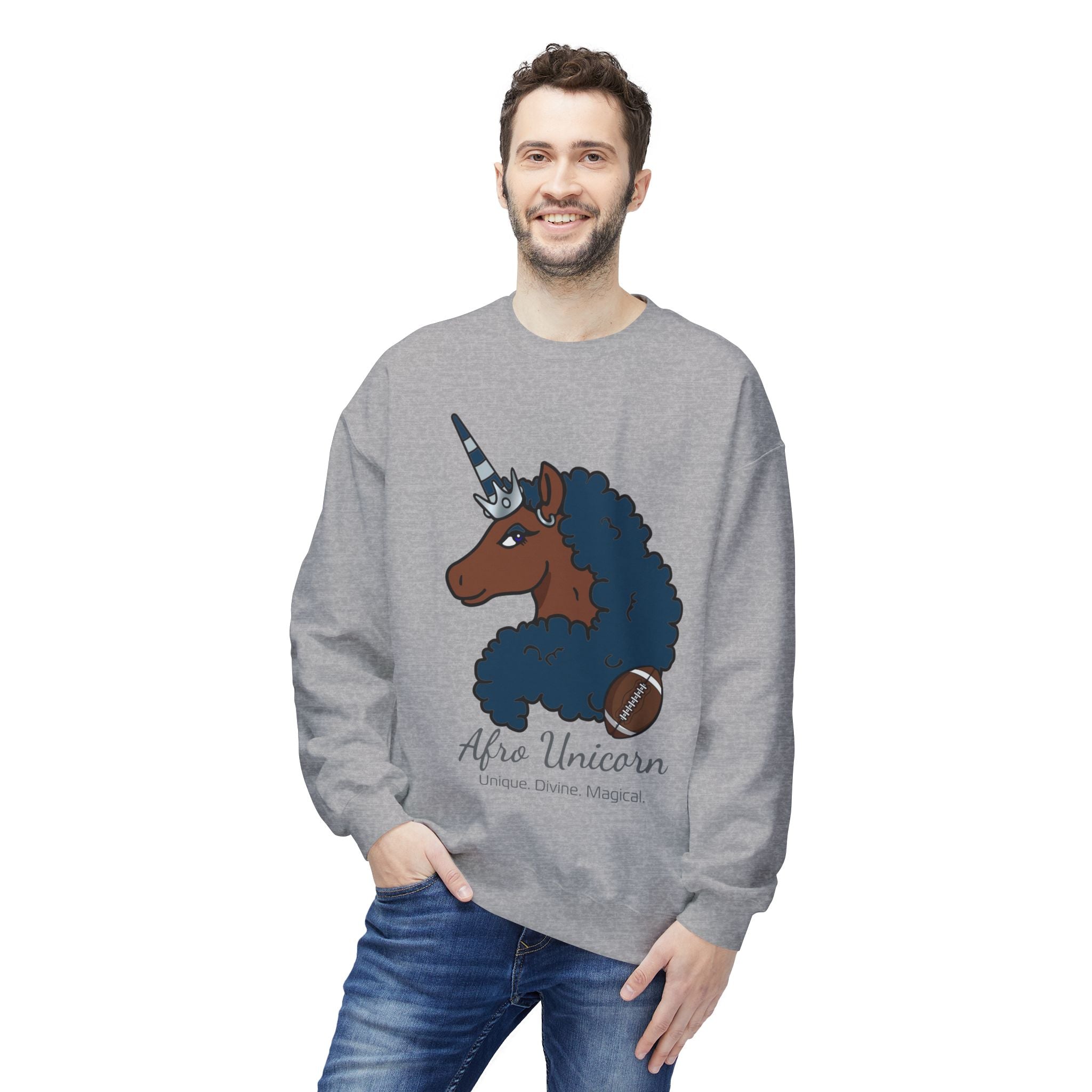 Afro Unicorn Fan Favs Sweatshirt – Dallas Navy & Silver