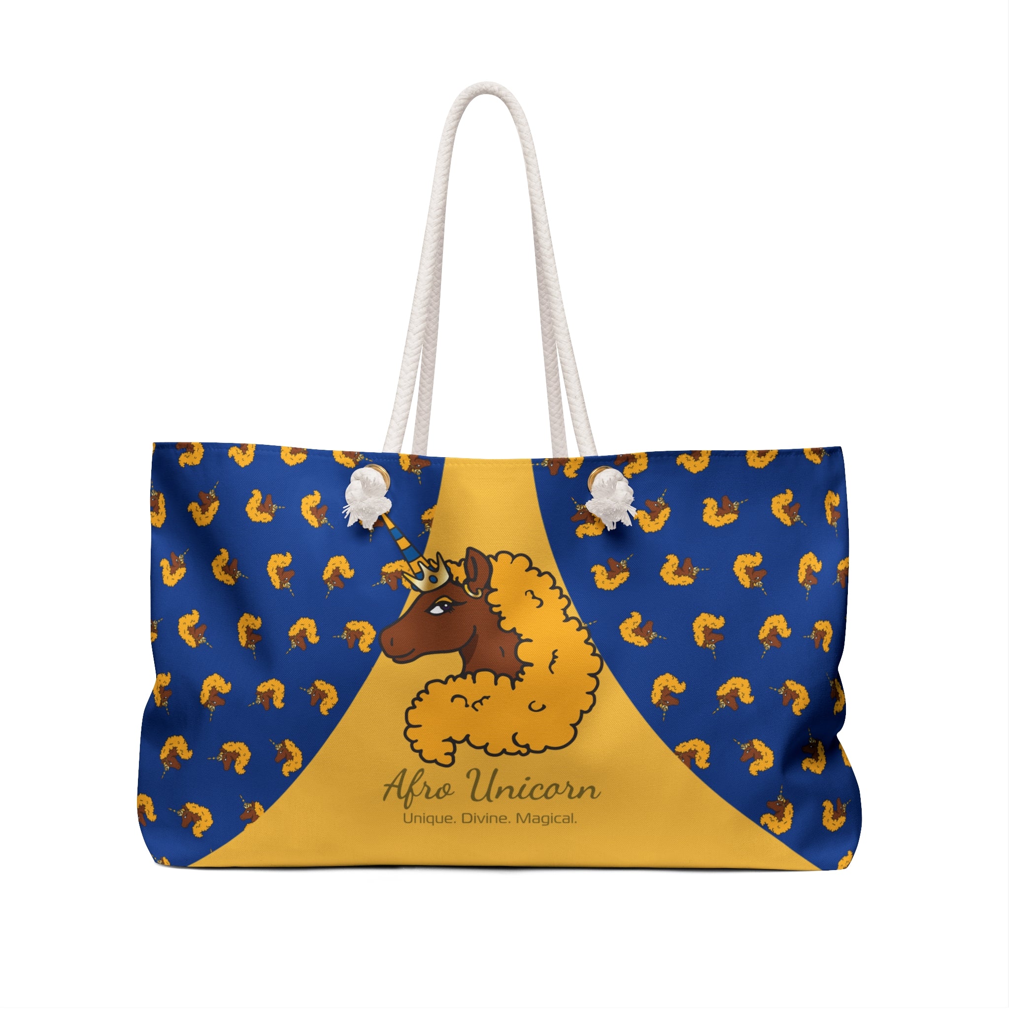 Weekender Bag Afro Unicorn Blue & Gold