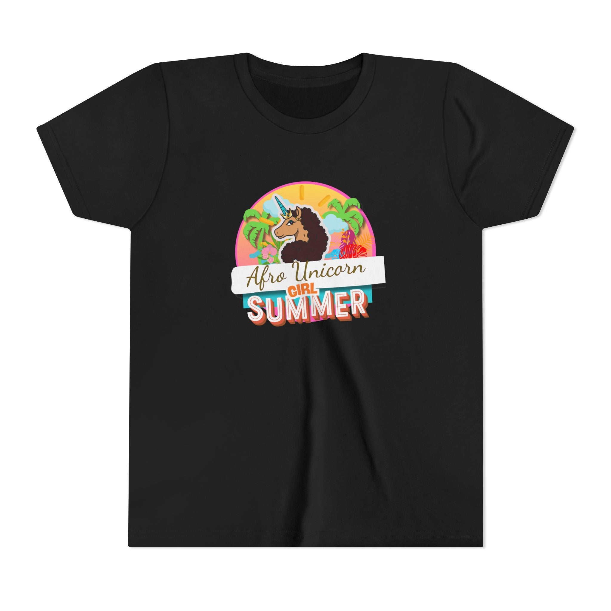 Afro Unicorn Girl Youth Tee - Summer Fun Short Sleeve