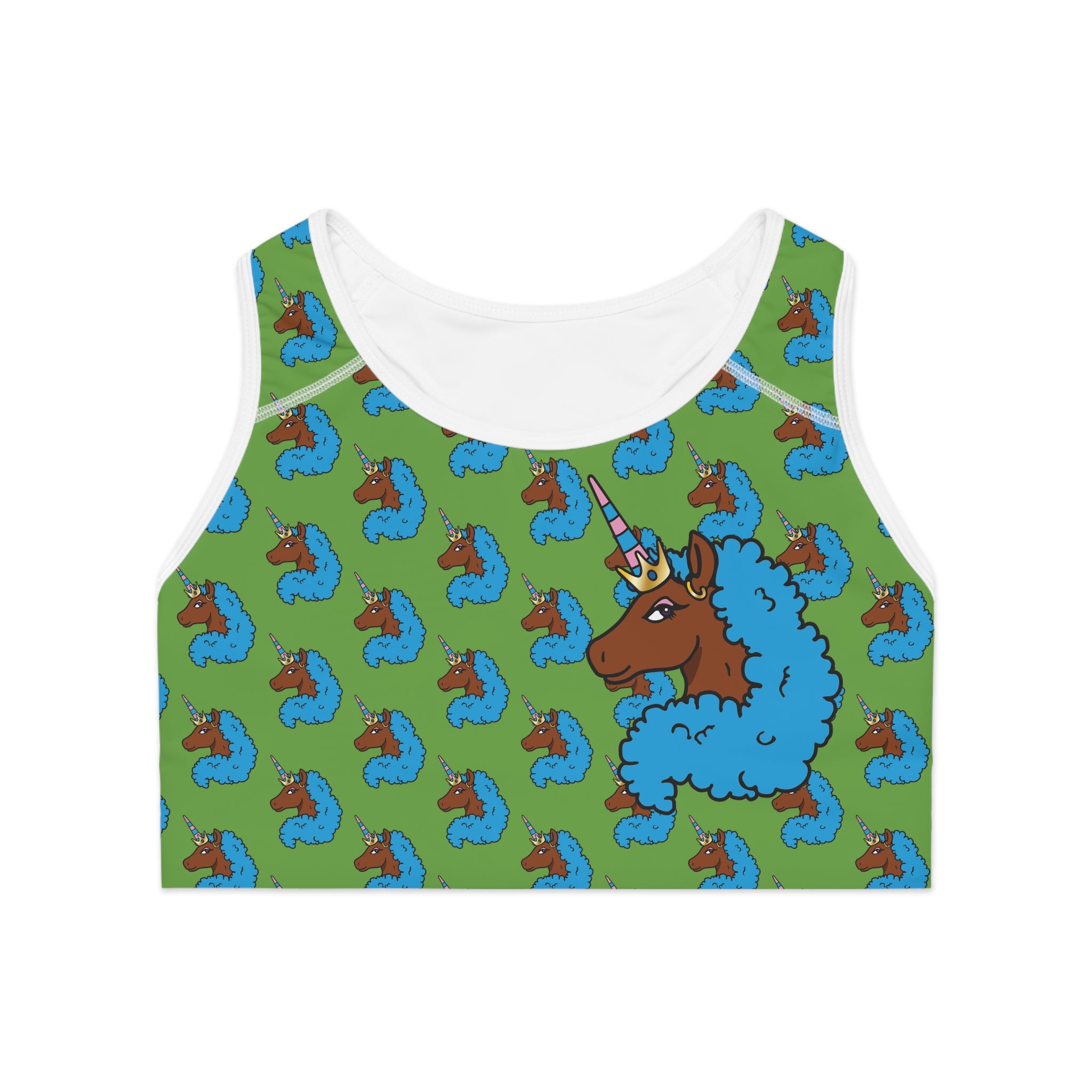 Afro Unicorn Green & Blue Sports Bra
