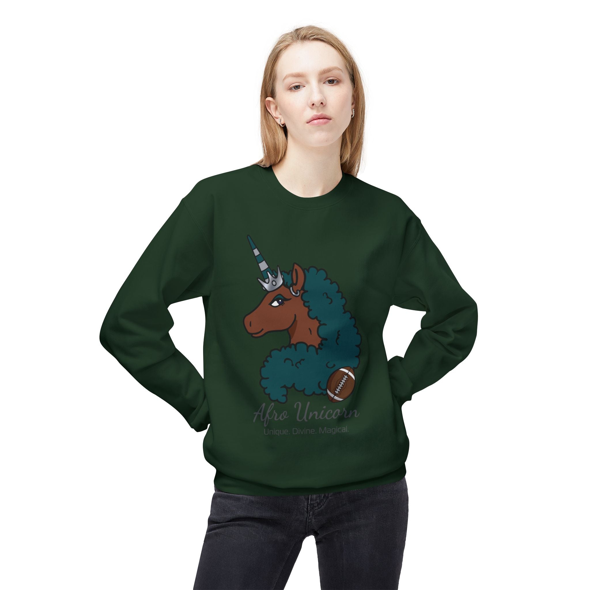 Afro Unicorn Fan Favs Sweatshirt – Philadelphia Midnight Green & Silver