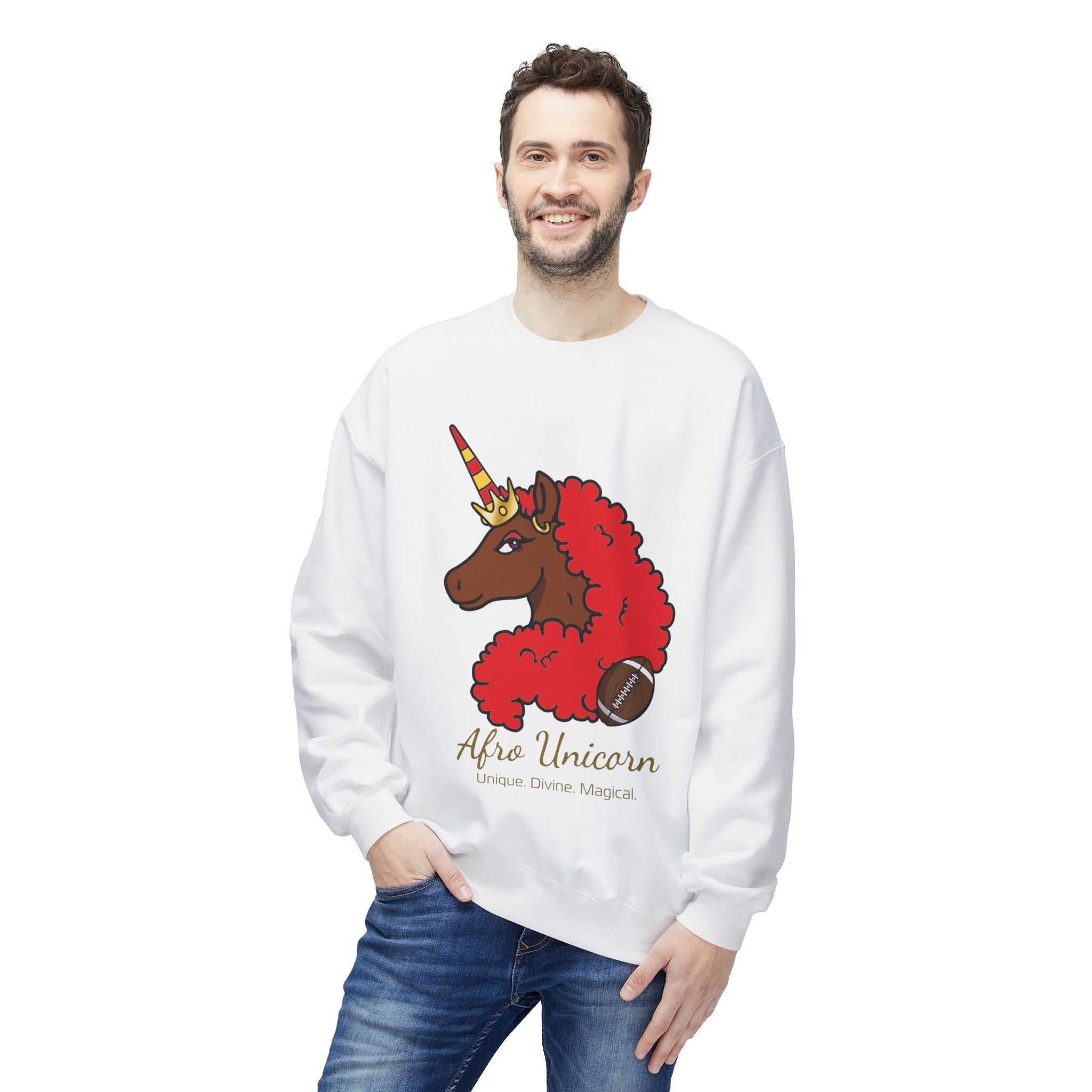 Afro Unicorn Fan Favs Sweatshirt – Kansas Red & Gold