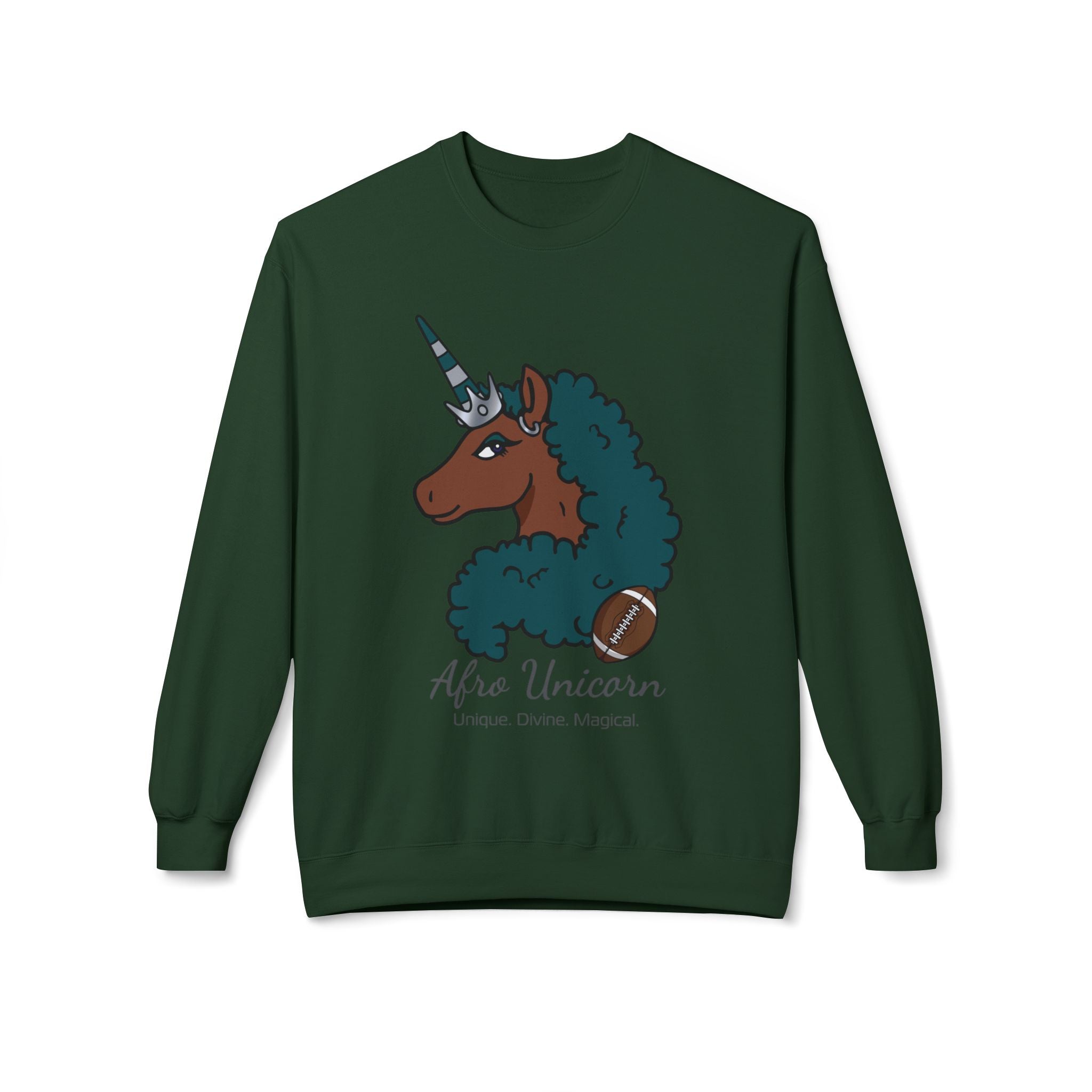 Afro Unicorn Fan Favs Sweatshirt – Philadelphia Midnight Green & Silver