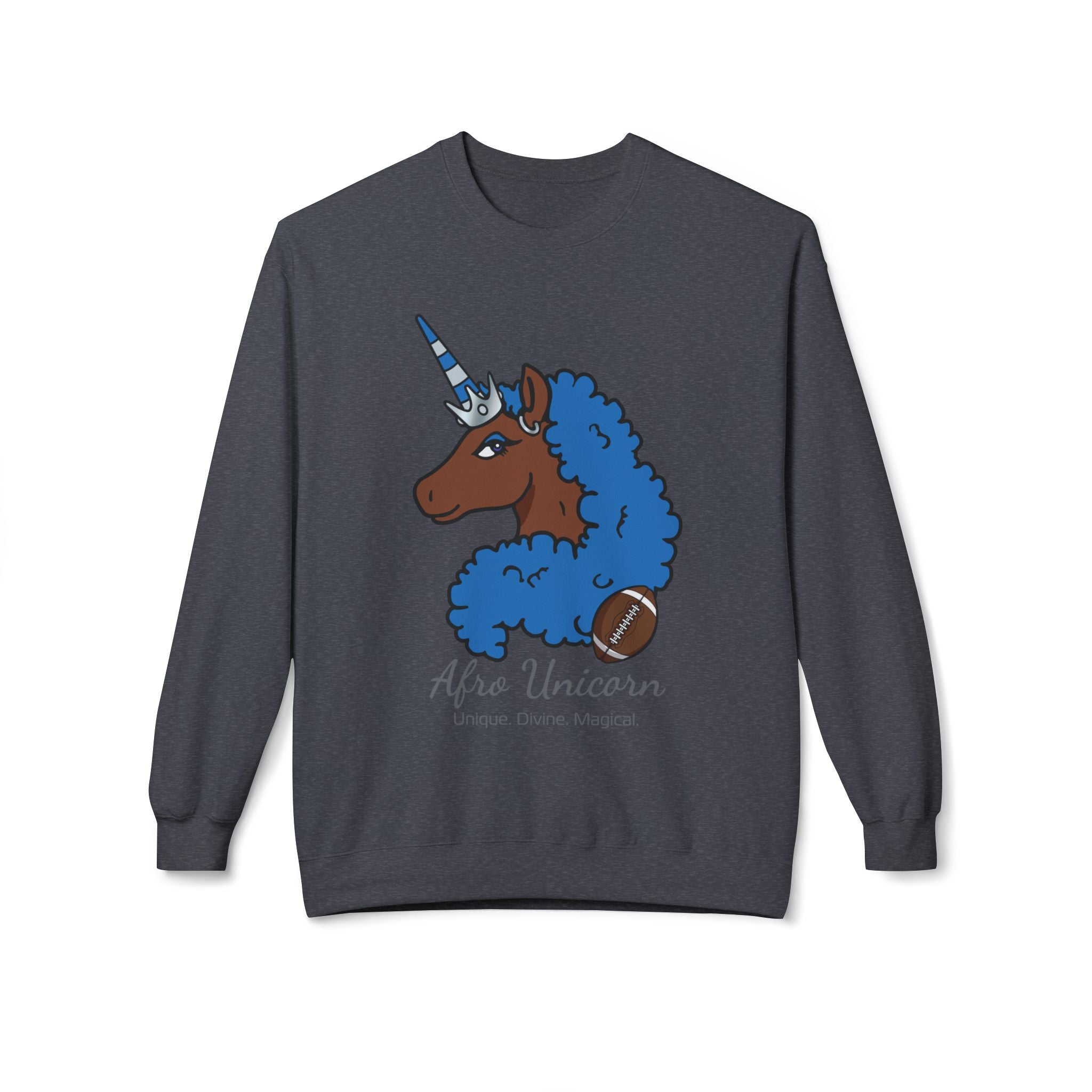 Afro Unicorn Fan Favs Sweatshirt – Detroit Honolulu Blue & Silver
