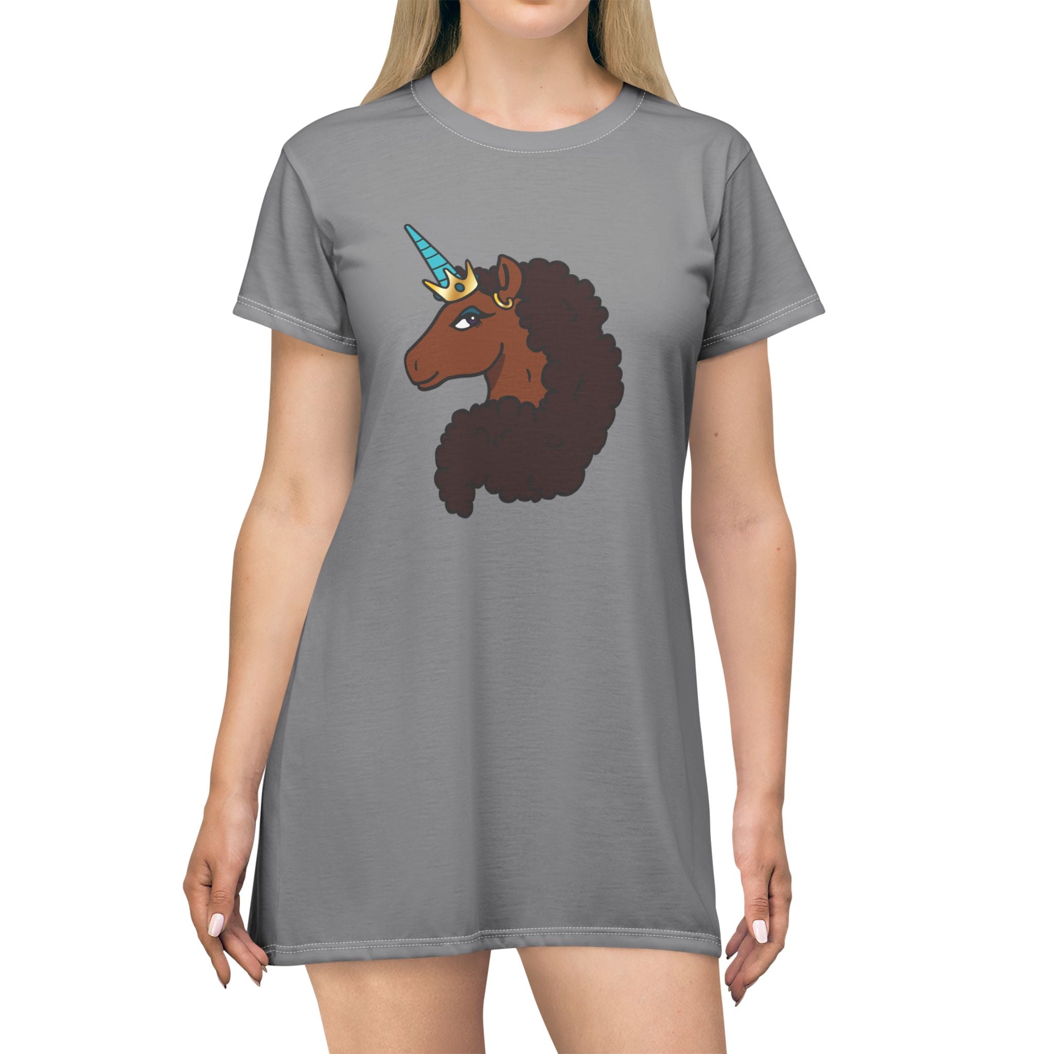 Afro Unicorn T-Shirt Dress  - Grey