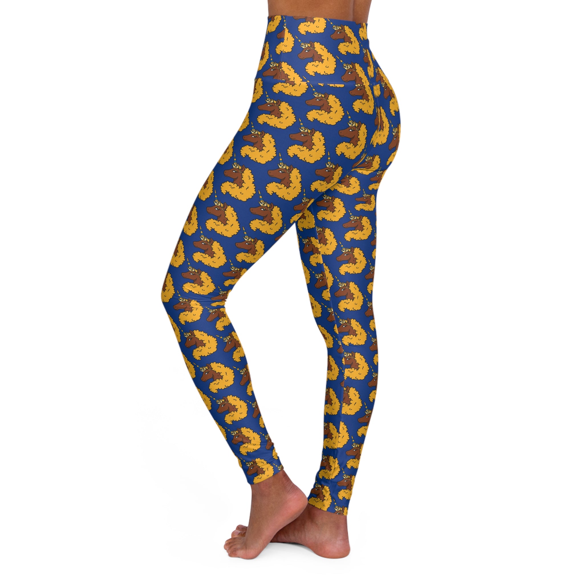 Afro Unicorn Blue & Gold High Waisted Leggings