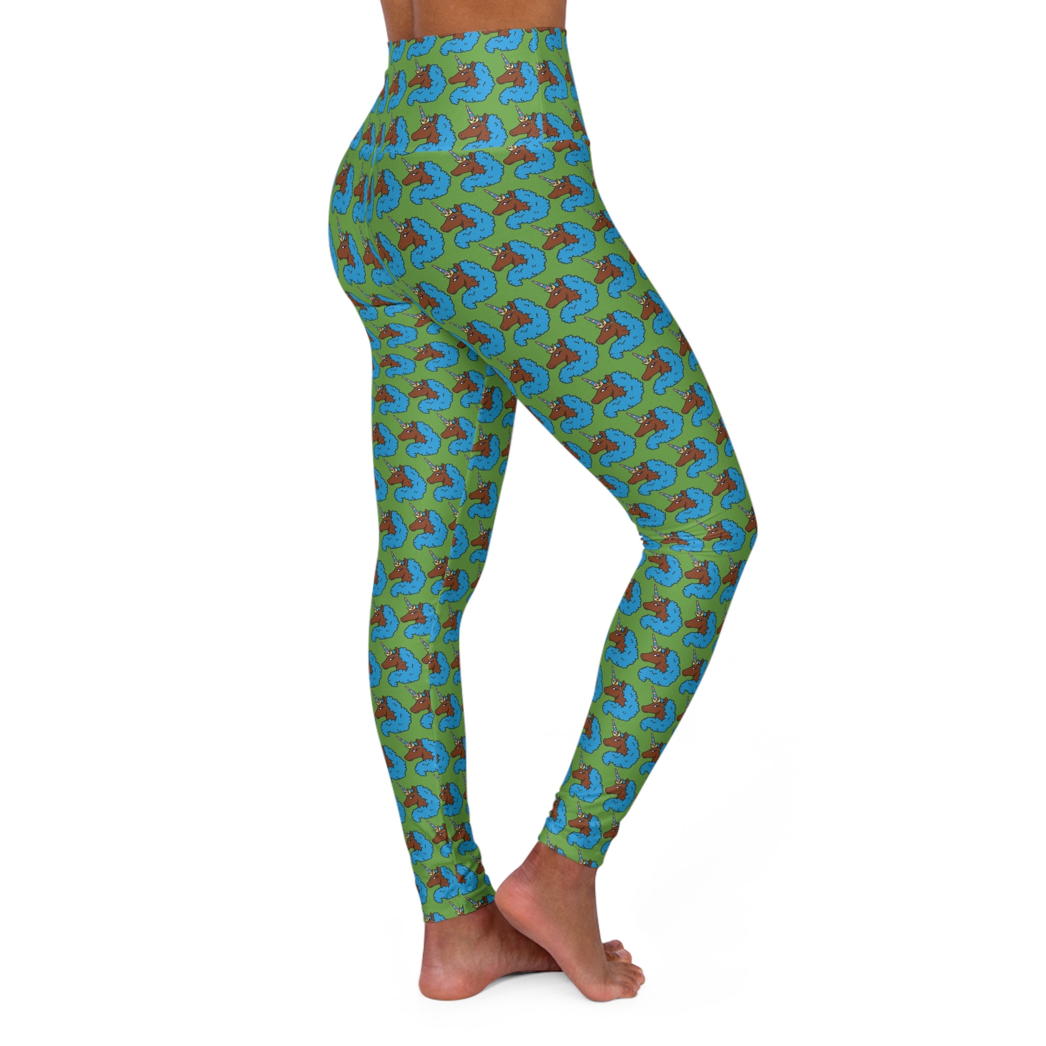 Afro Unicorn Green & Blue High-Waisted Yoga Leggings