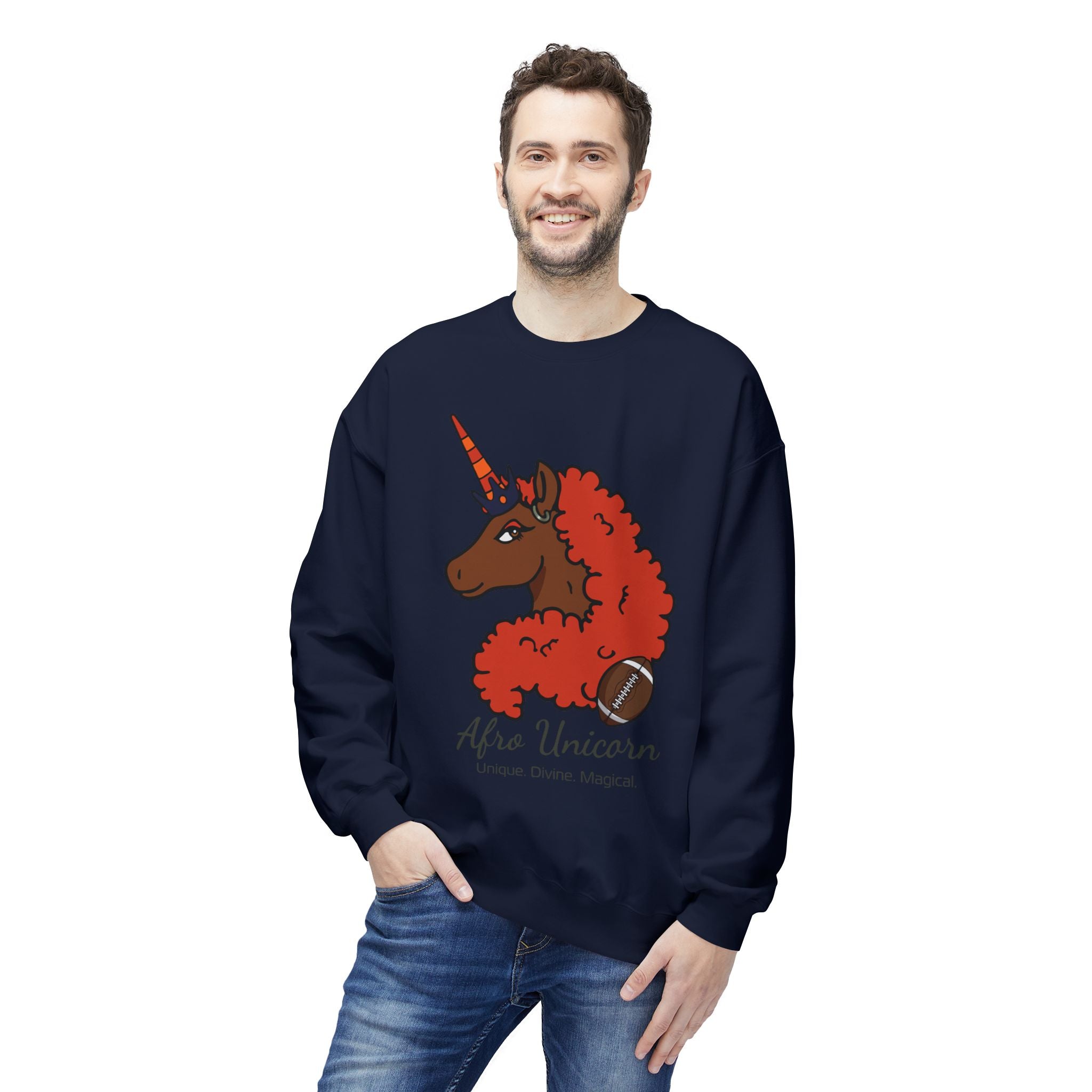 Afro Unicorn Fan Favs Sweatshirt – Chicago Navy & Orange