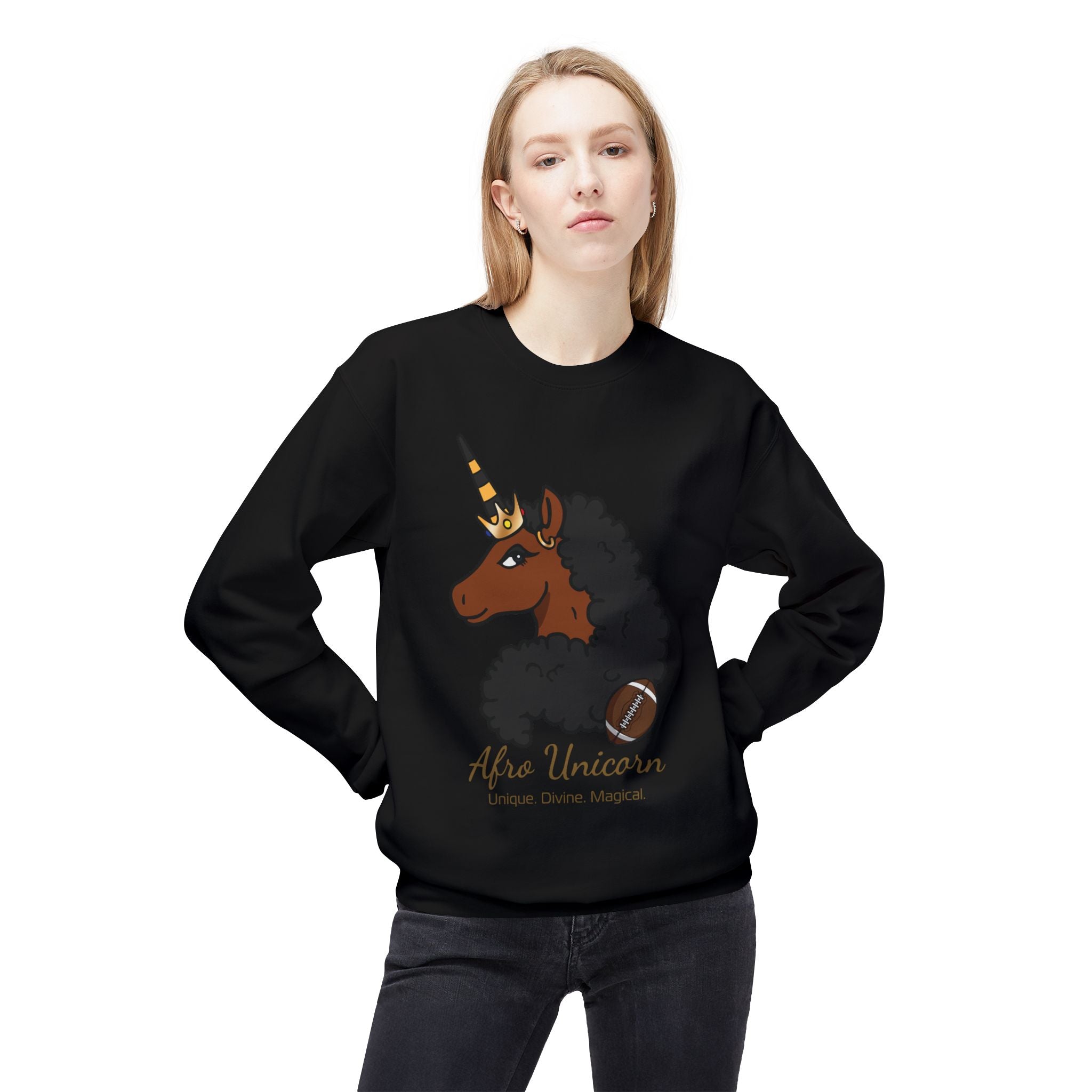 Afro Unicorn Fan Favs Sweatshirt – Pittsburgh Black & Gold