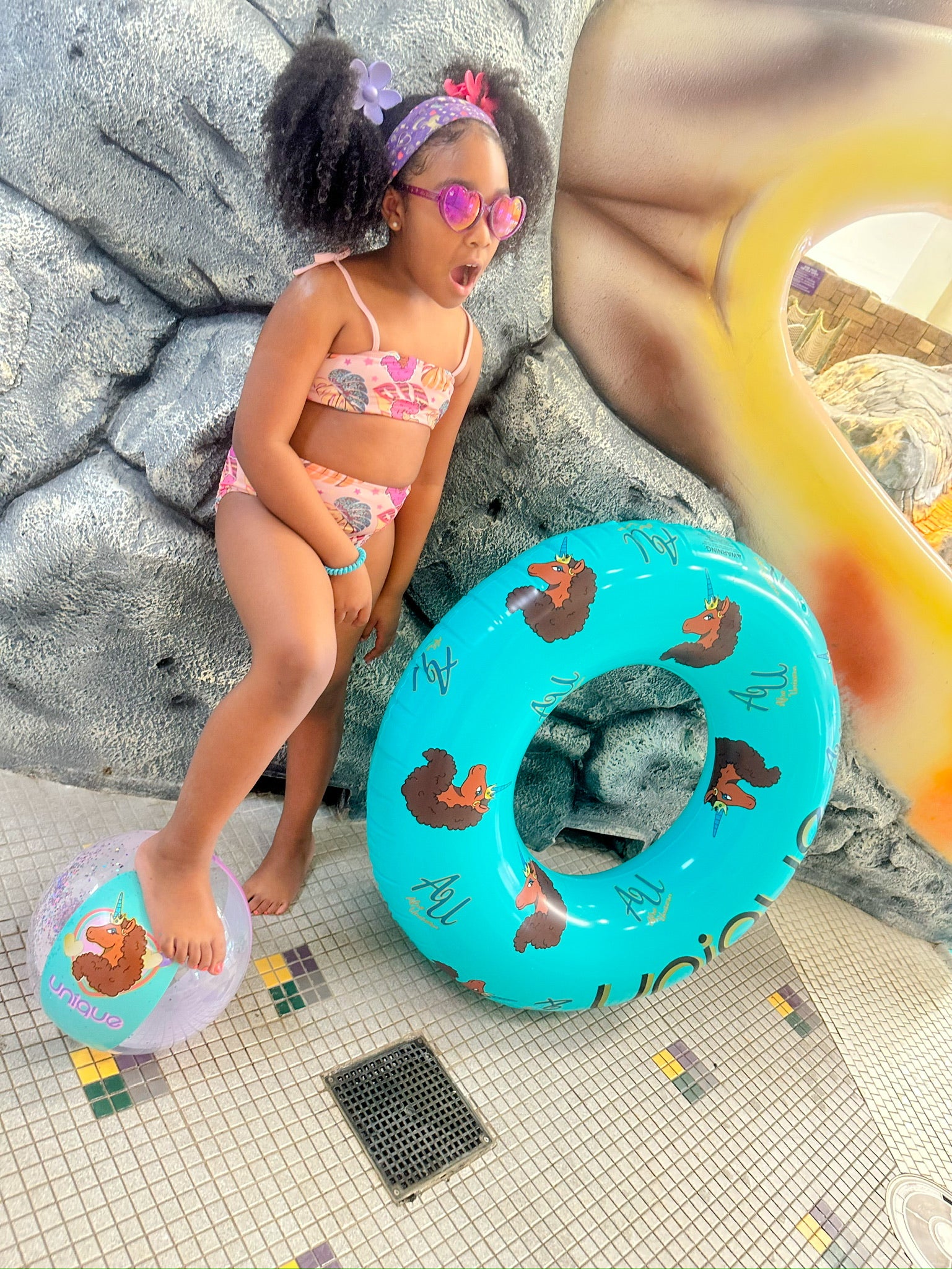Afro Unicorn 39-Inch "Unique" Unicorn Inflatable Swim Ring Float for Pool, Beach, Lake Water Play (Teal)